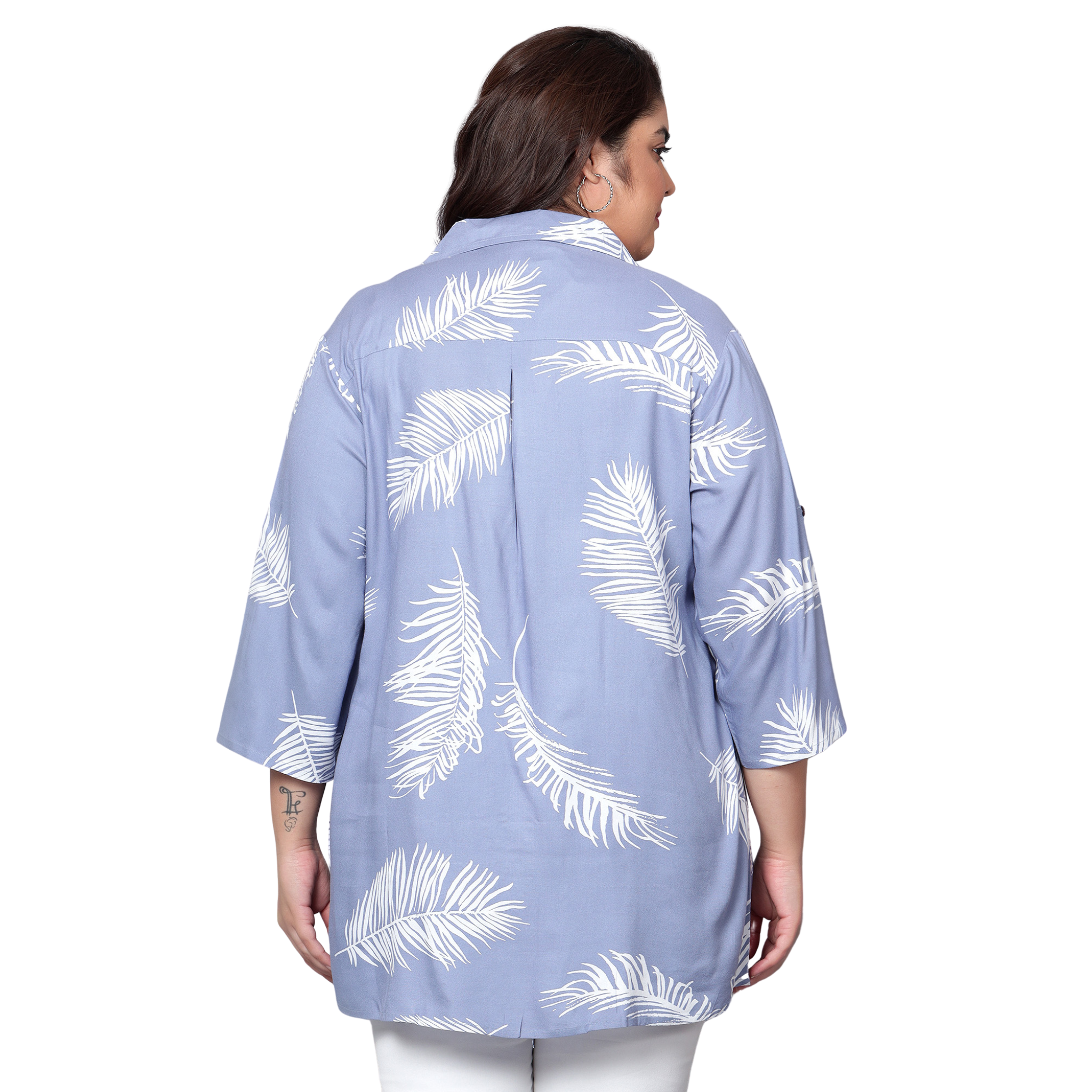 Blue Leaf Print Plus Size Shirt