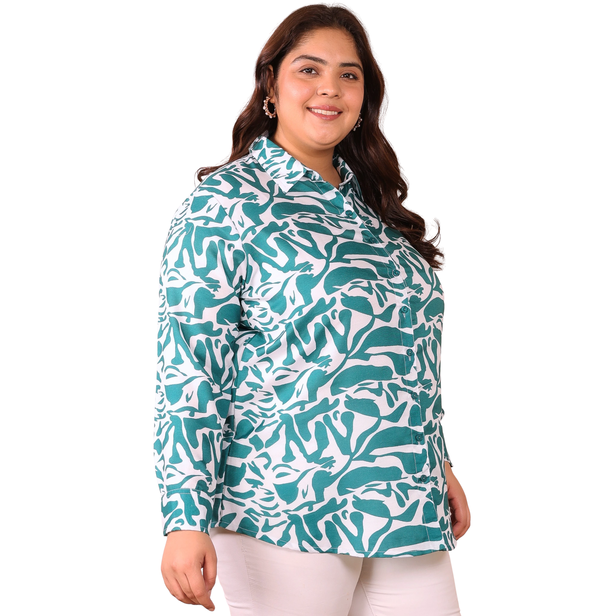 Green and White Abstract Plus Size Shirt