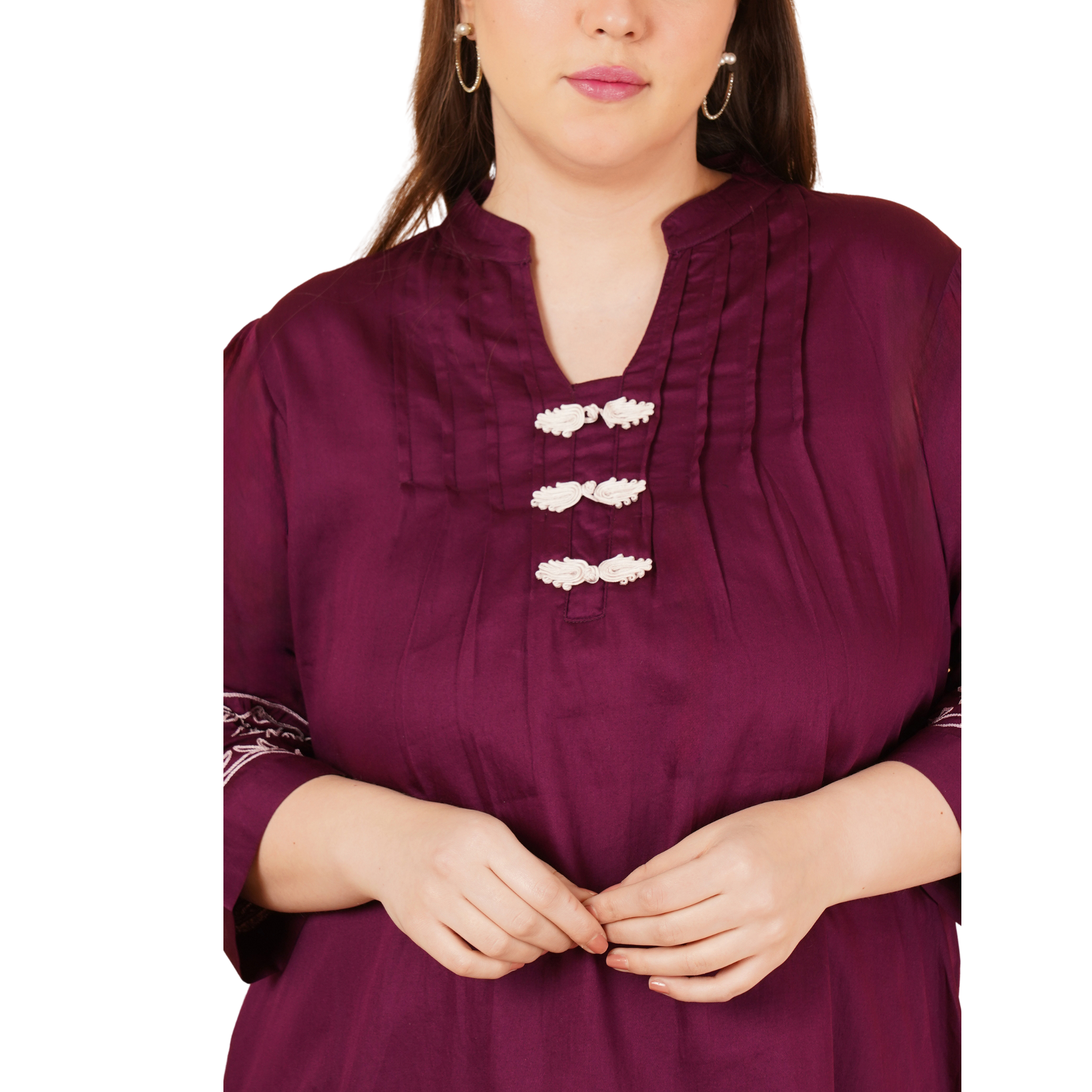 Burgundy Cotton Embroidered Tunic