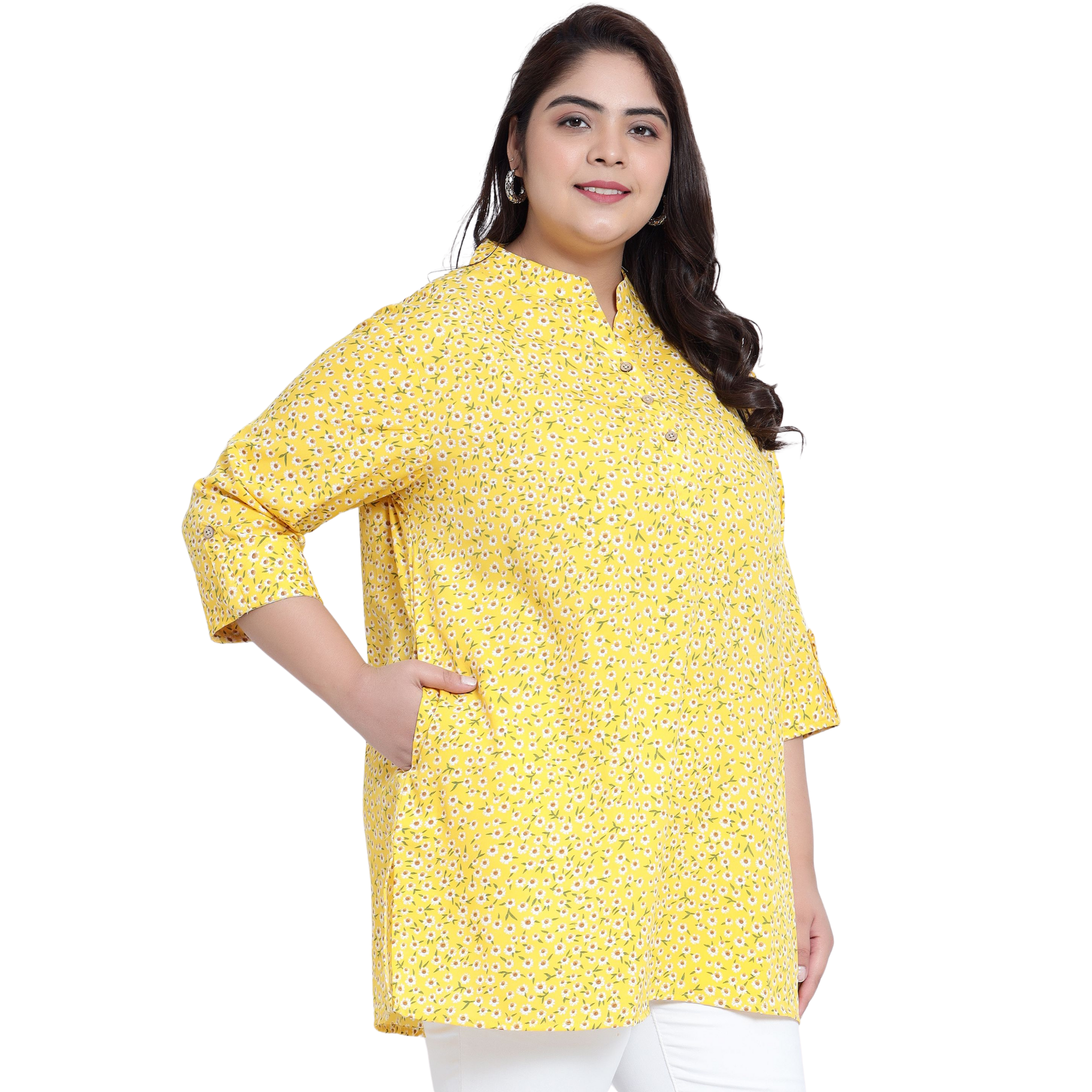 Yellow Floral Print Plus Size Tunic
