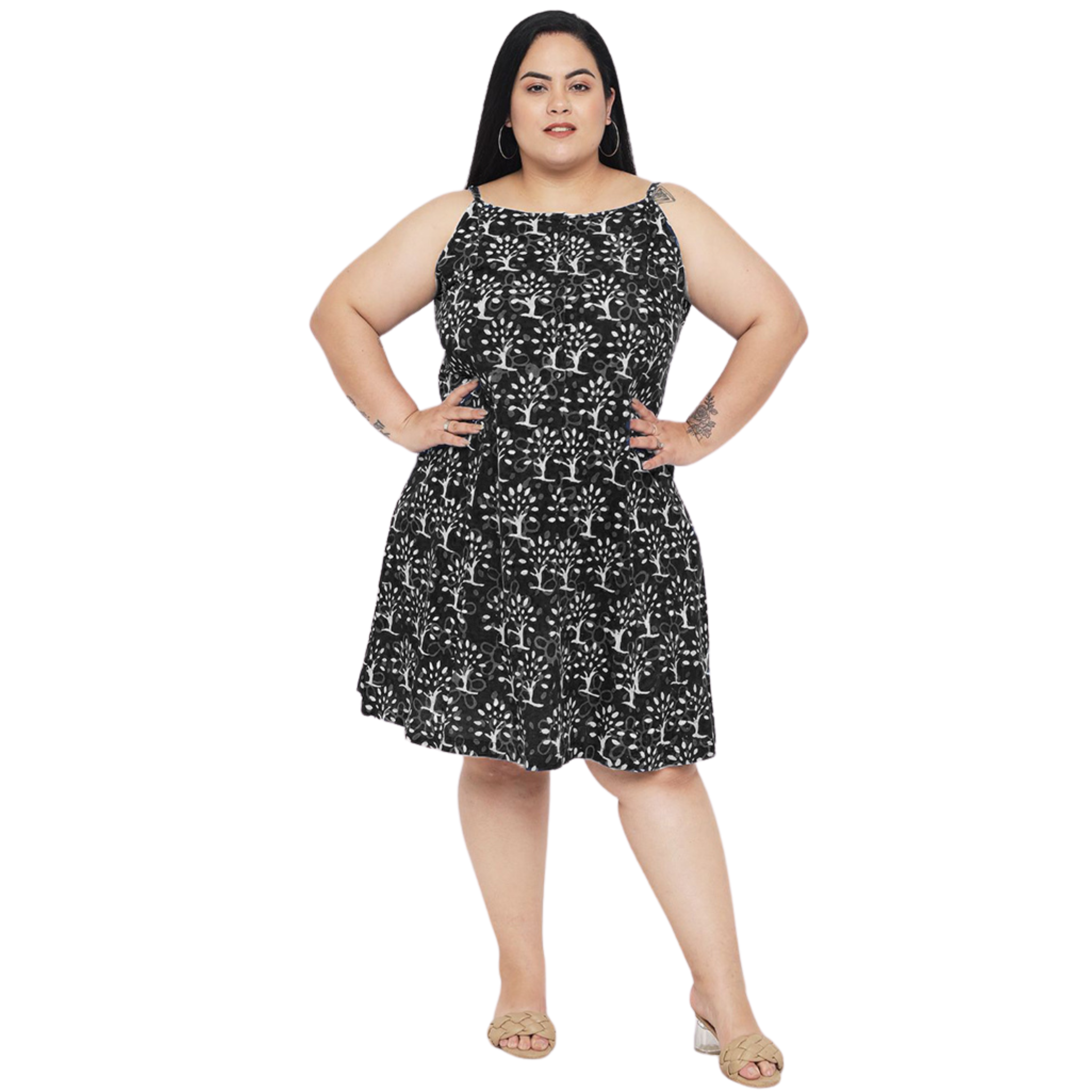 Black A-Line Hand Block Plus Size Dress