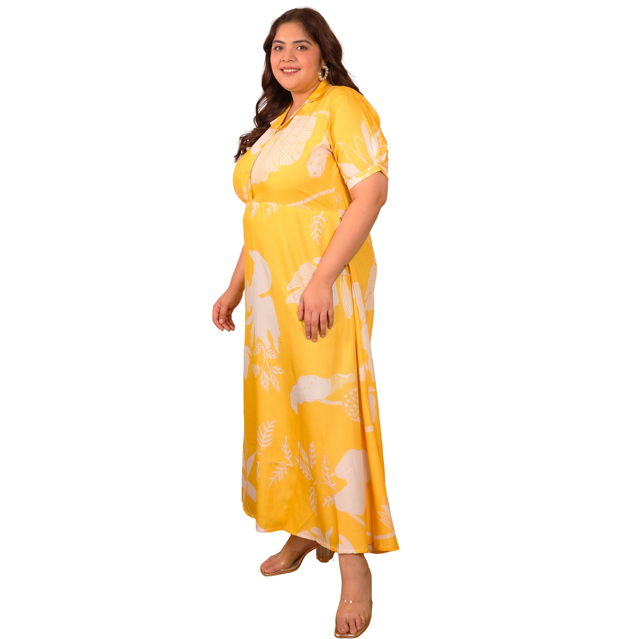 Yellow And White Floral Maxi Plus Size Dress