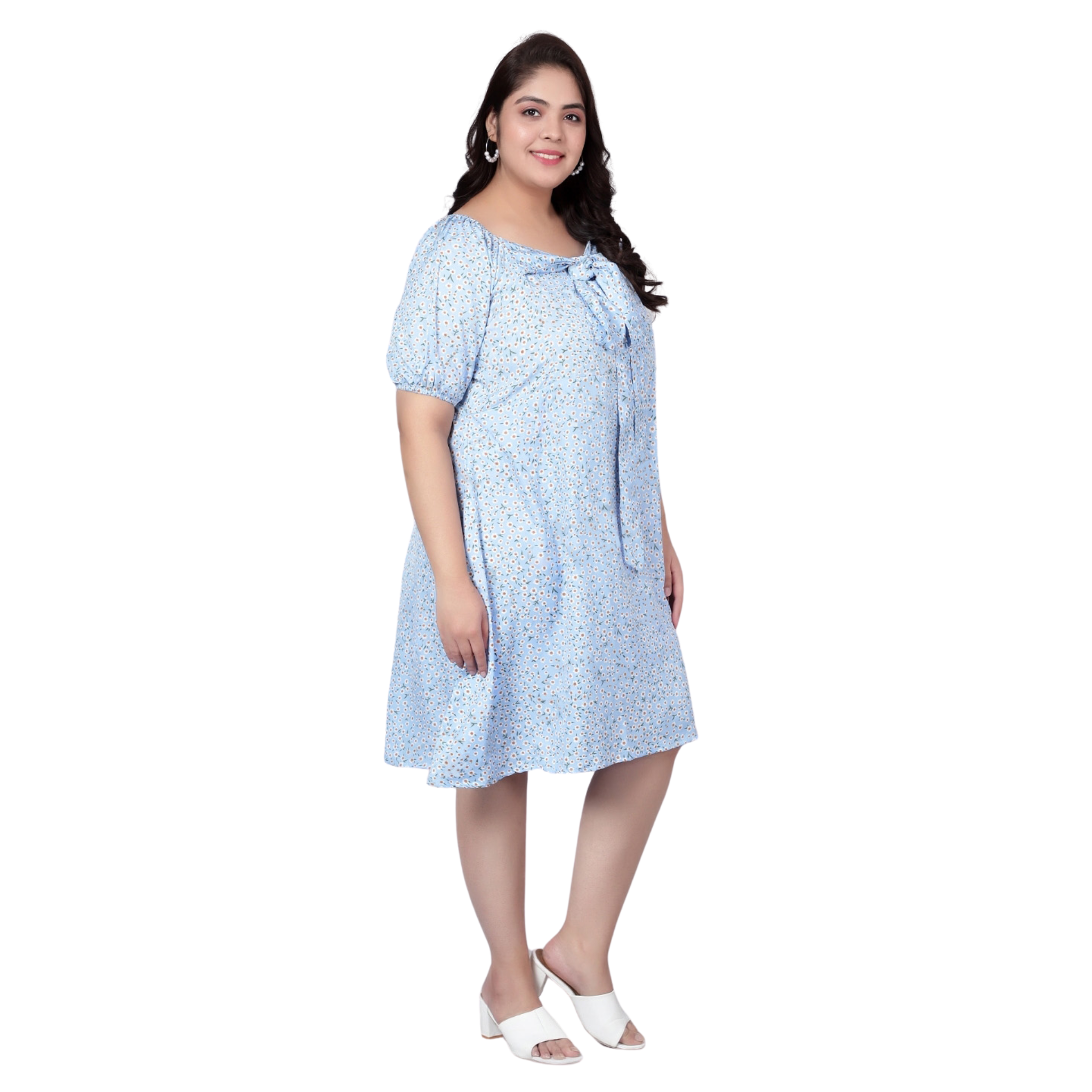 Blue Floral Smock Plus Size Dress