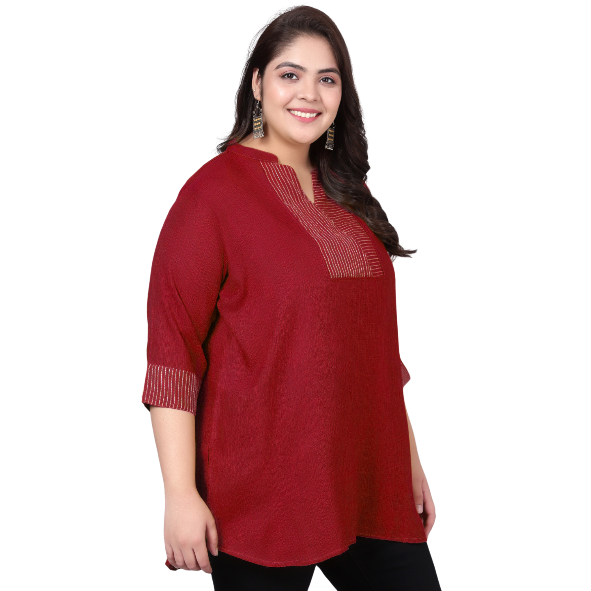 Maroon Embroidered Plus Size Tunic