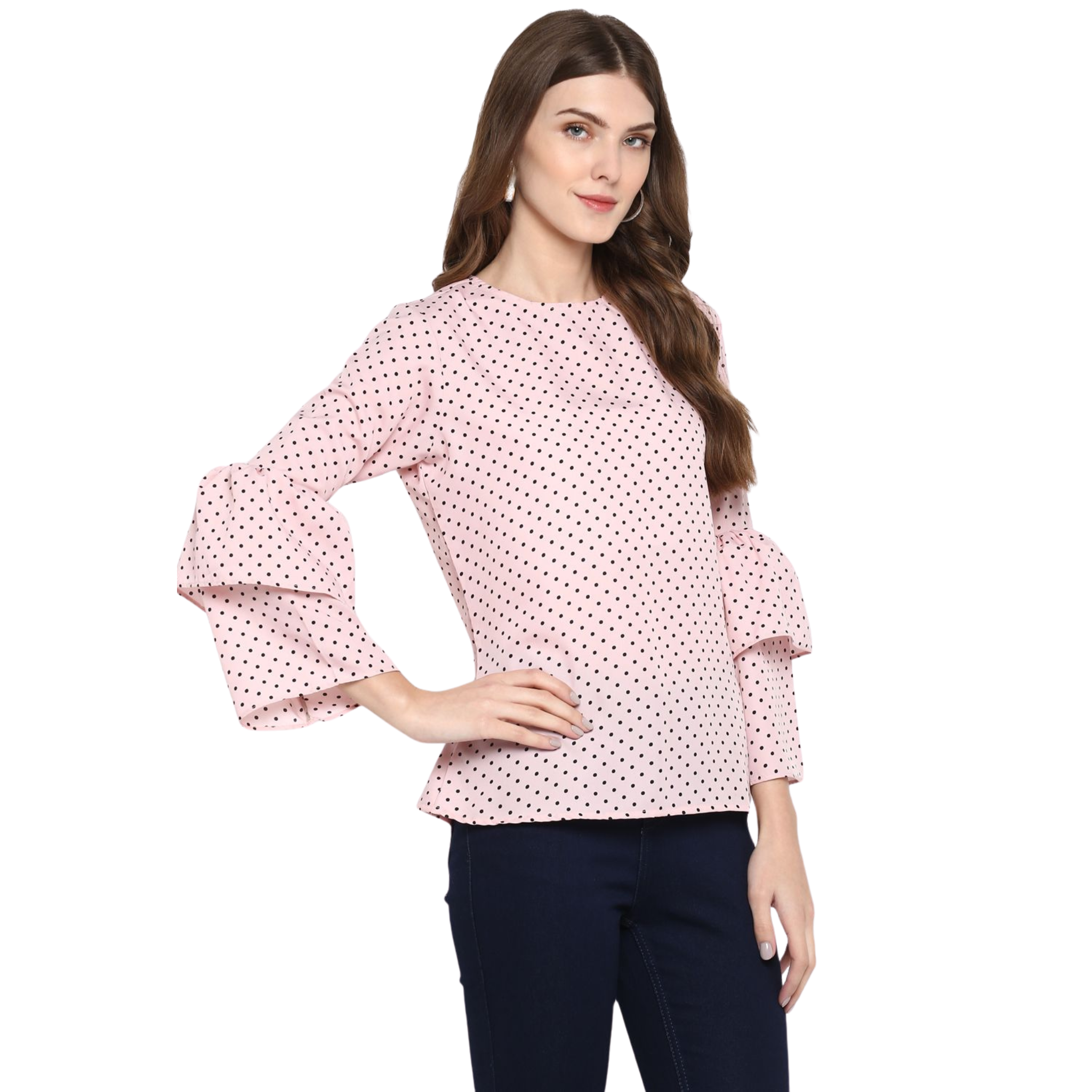 Pink Polka Dot Flared Top
