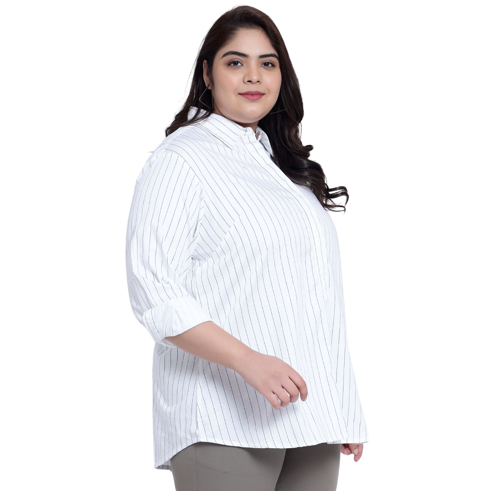 White Stripe Formal Plus Size Shirt