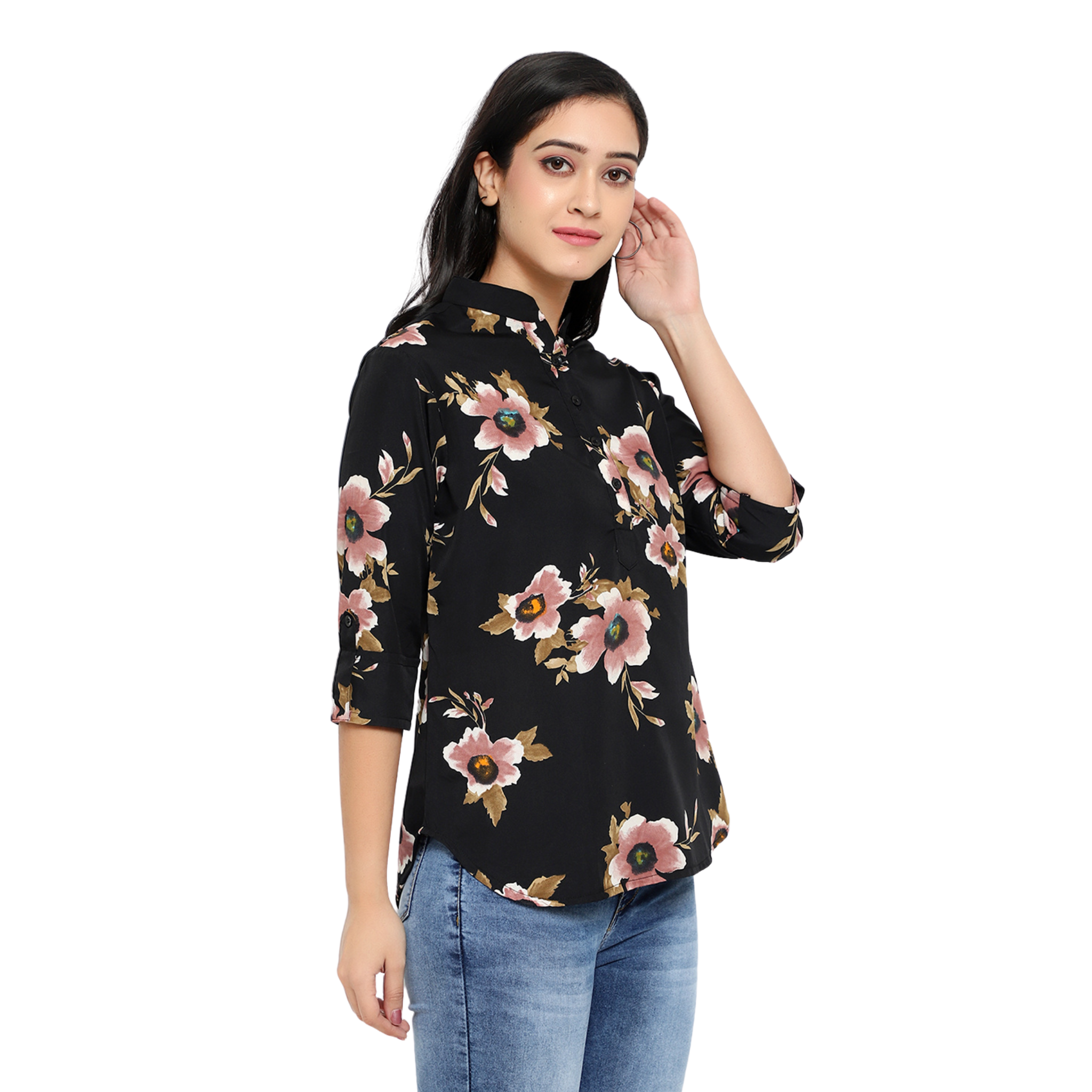 Black Floral Print Tunic
