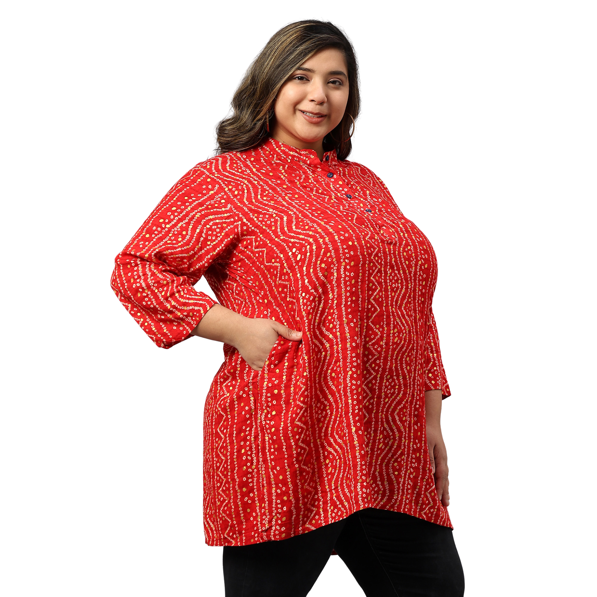 Red Bandhani Print Plus Size Tunic