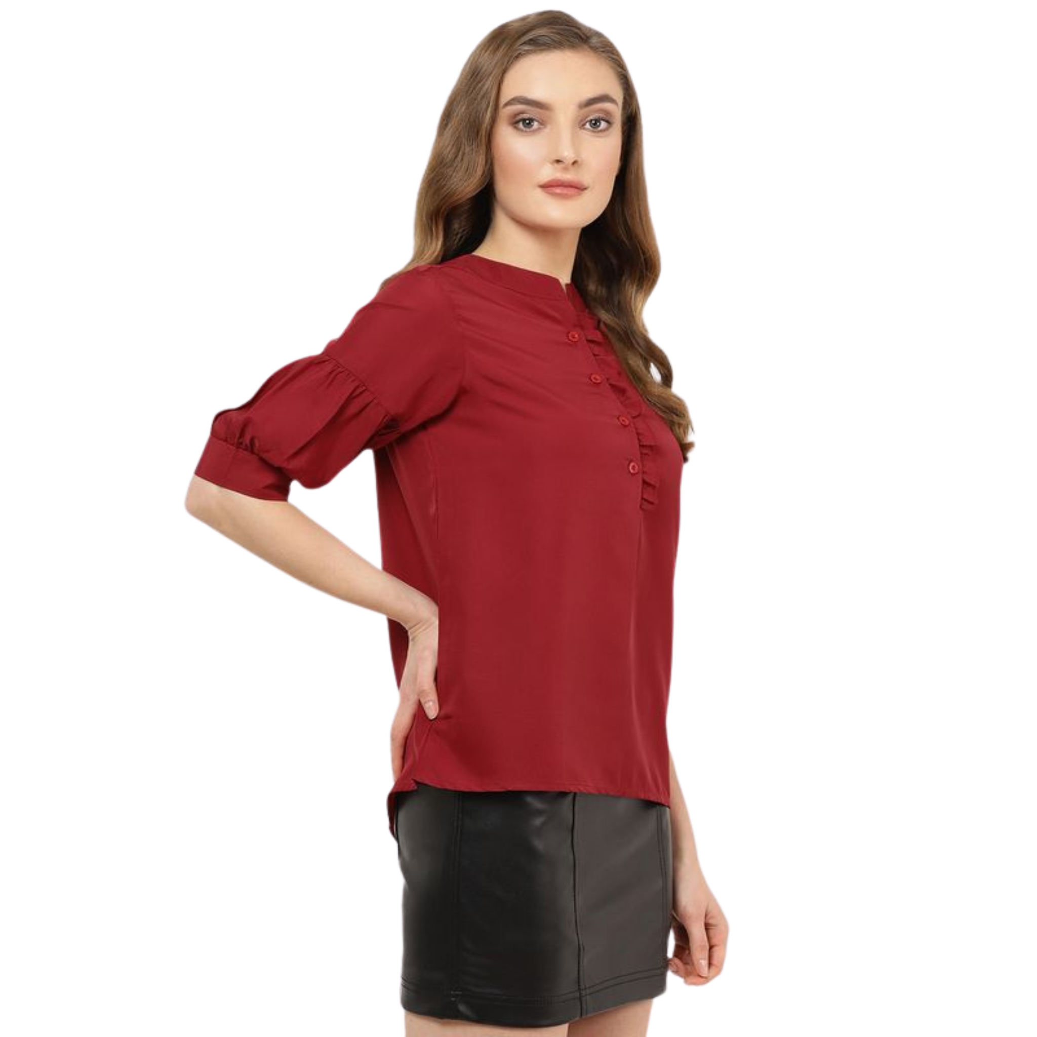 Maroon Ruffle Solid Top