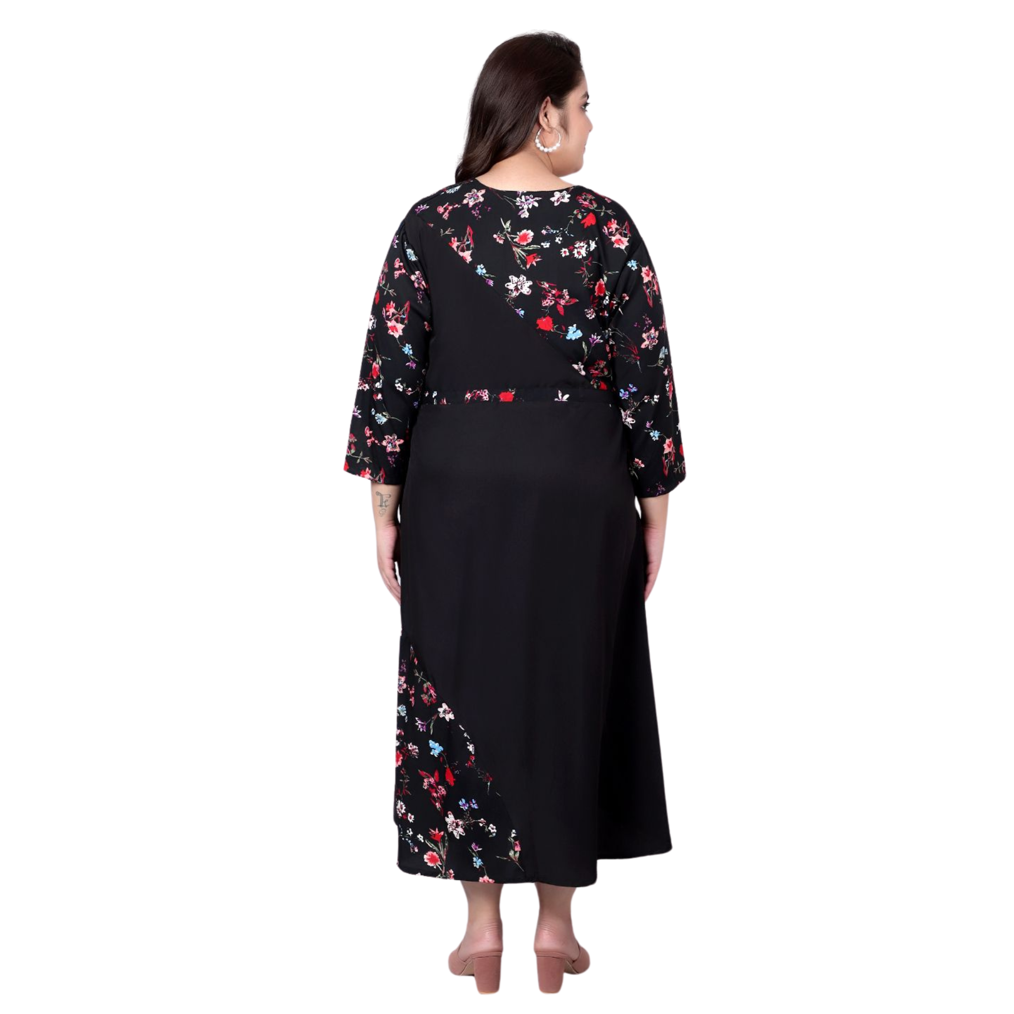 Black Floral Abstract Plus Size Dress