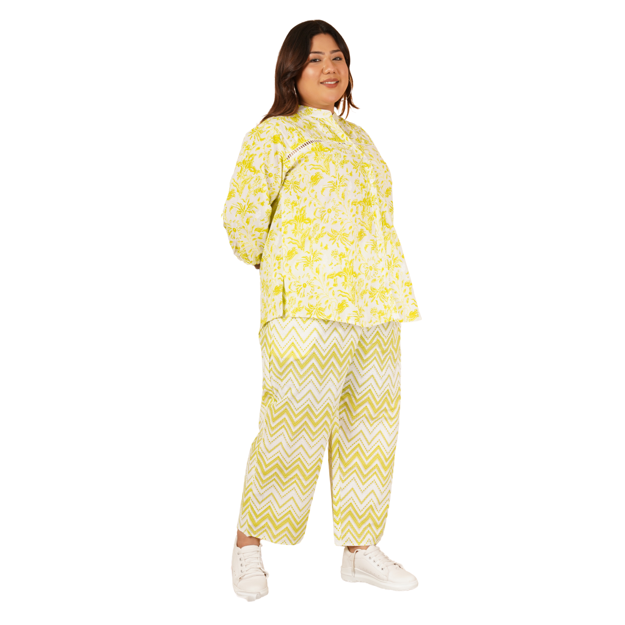 Yellow Print Plus Size Co-Ord Set