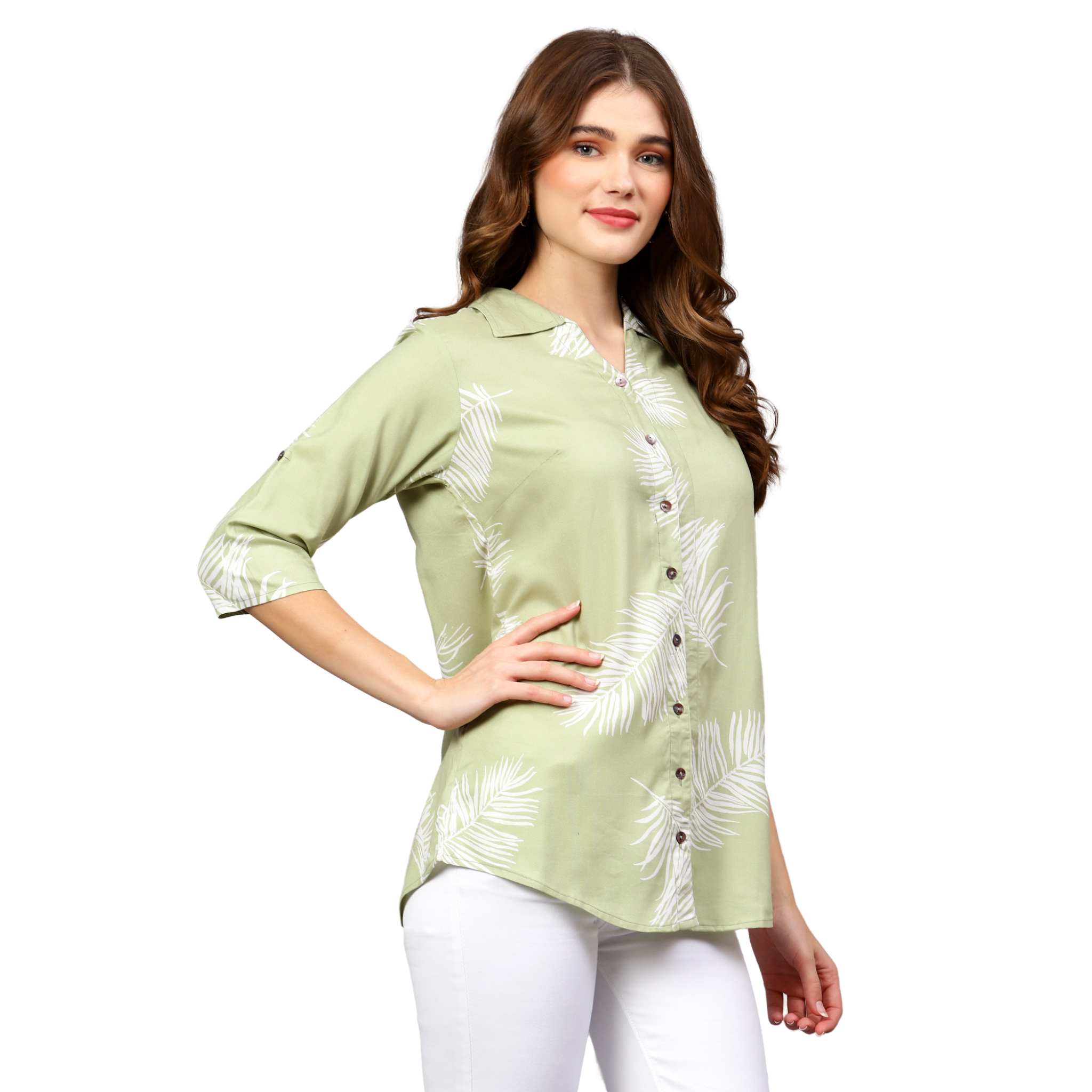 Green Leaf Print Shirt