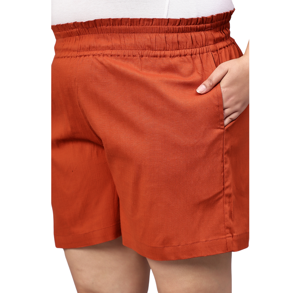 Rust Orange Cotton Plus Size Shorts