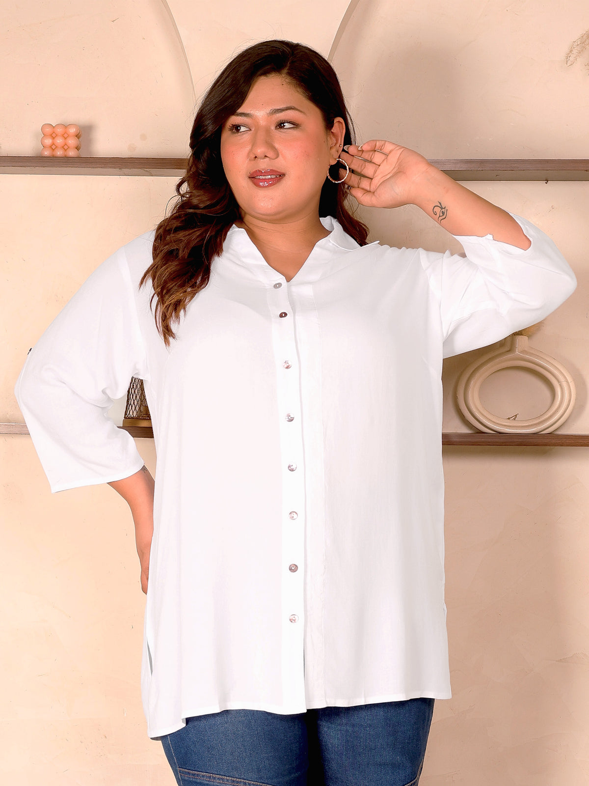 White Longline Plus Size Shirt