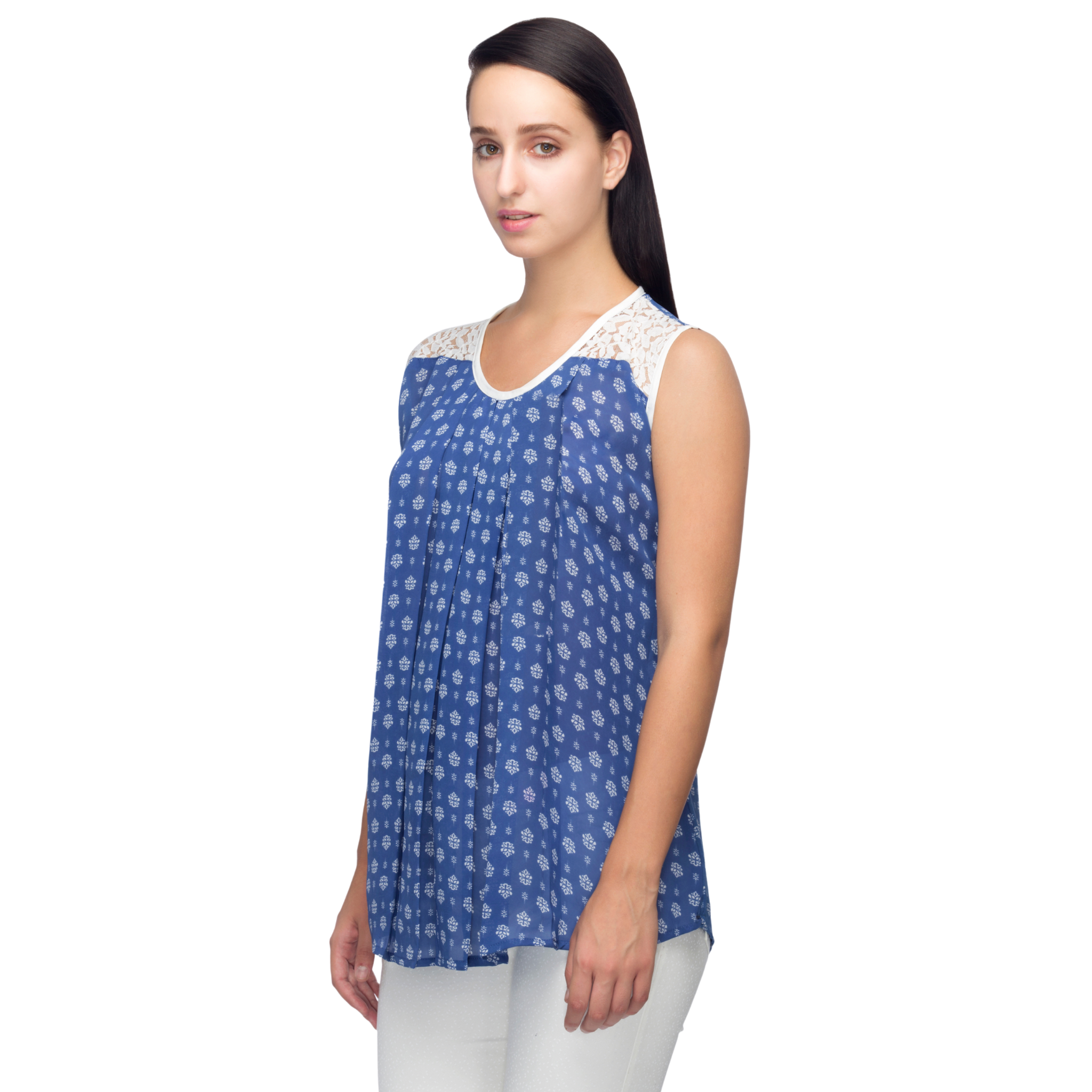 Blue And White Lace Top