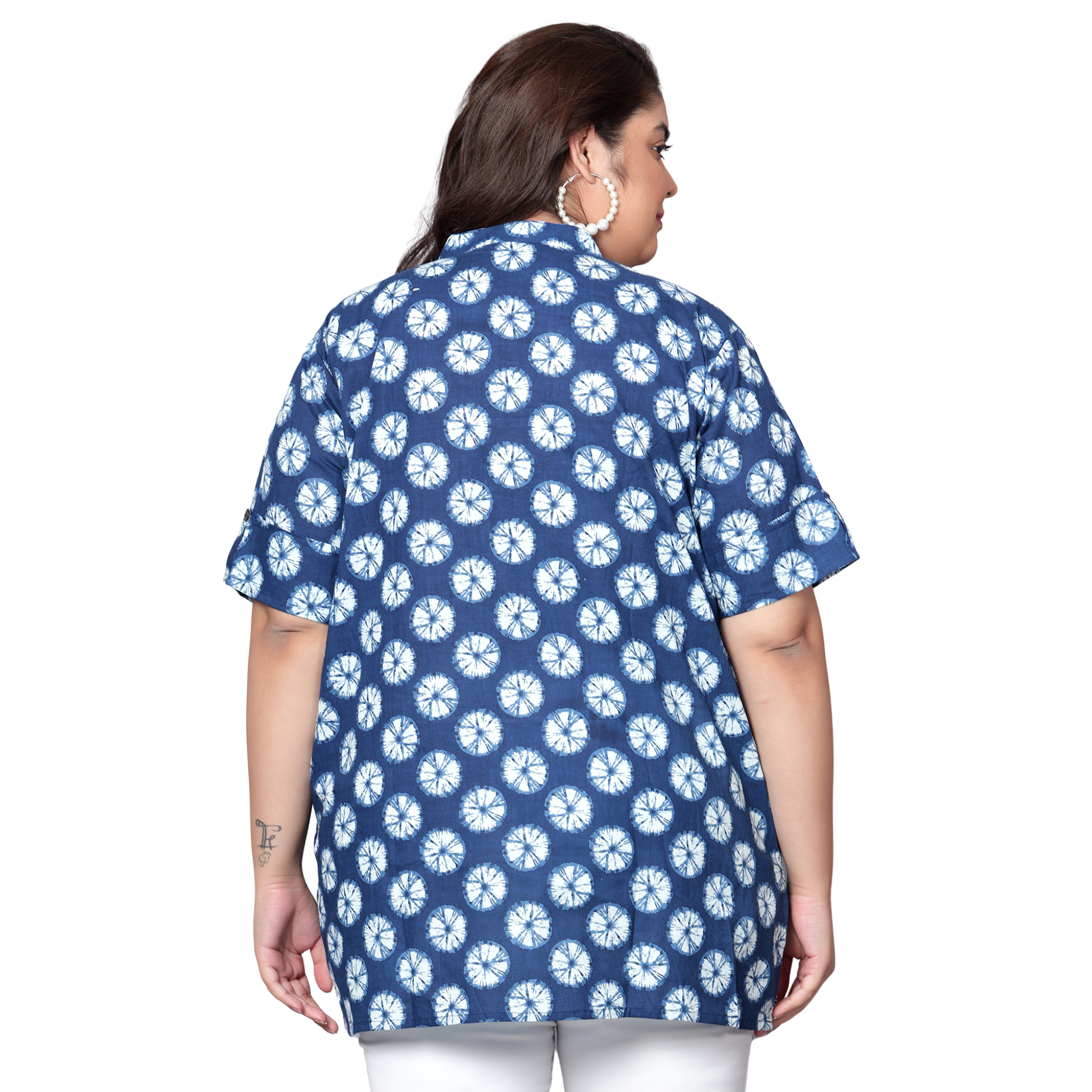 Blue Geometric Cotton Plus Size Tunic