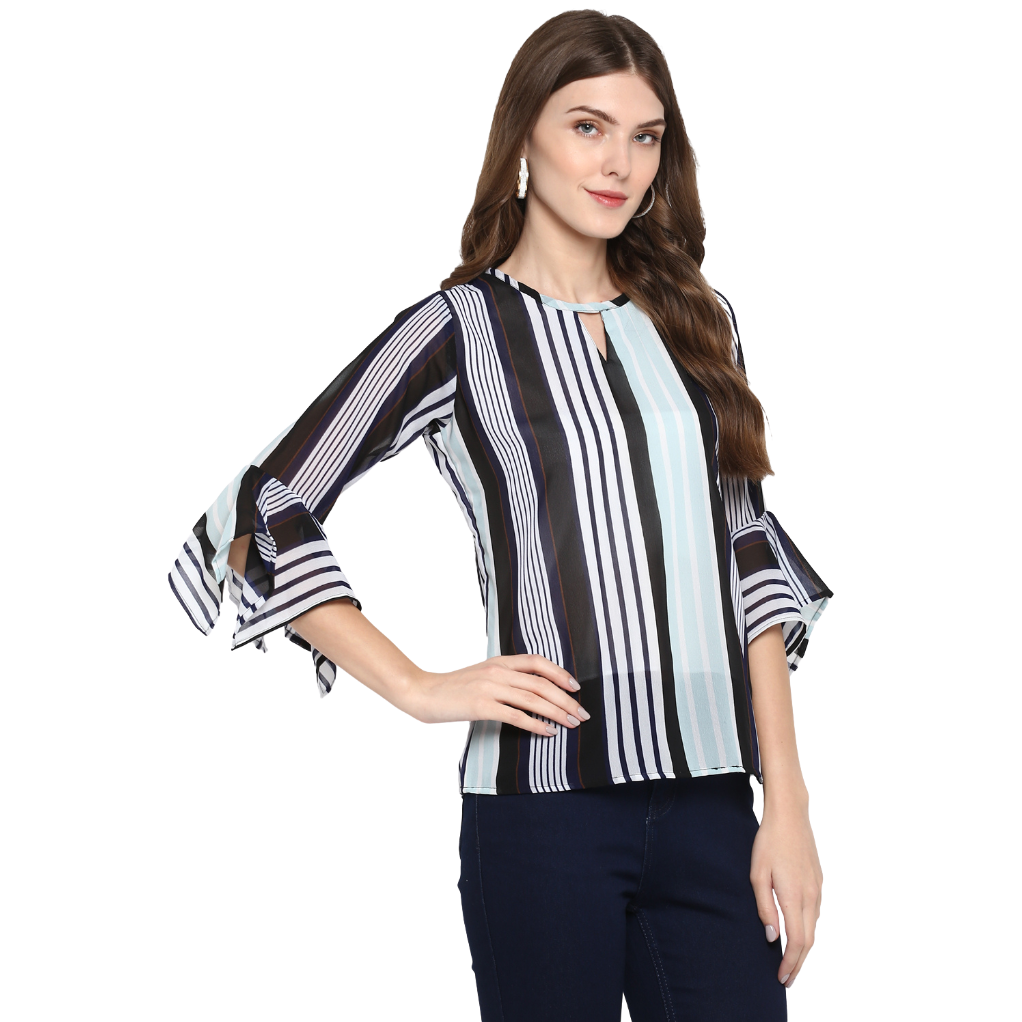 Blue Stripe Georgette Top