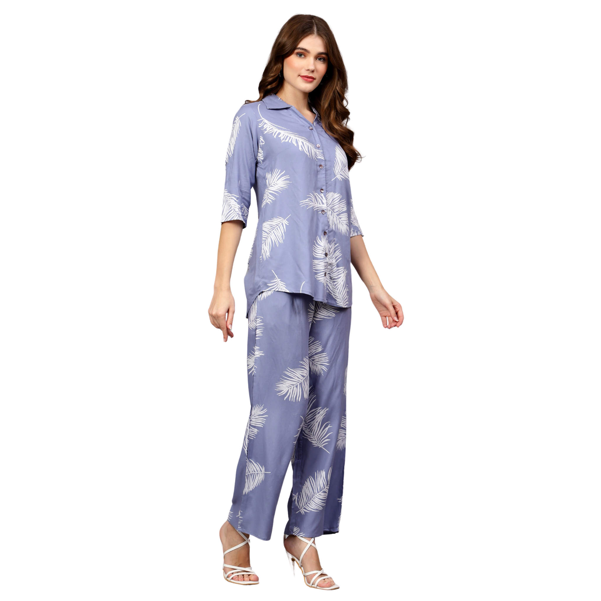 Blue Leaf Print Co-Ord Set