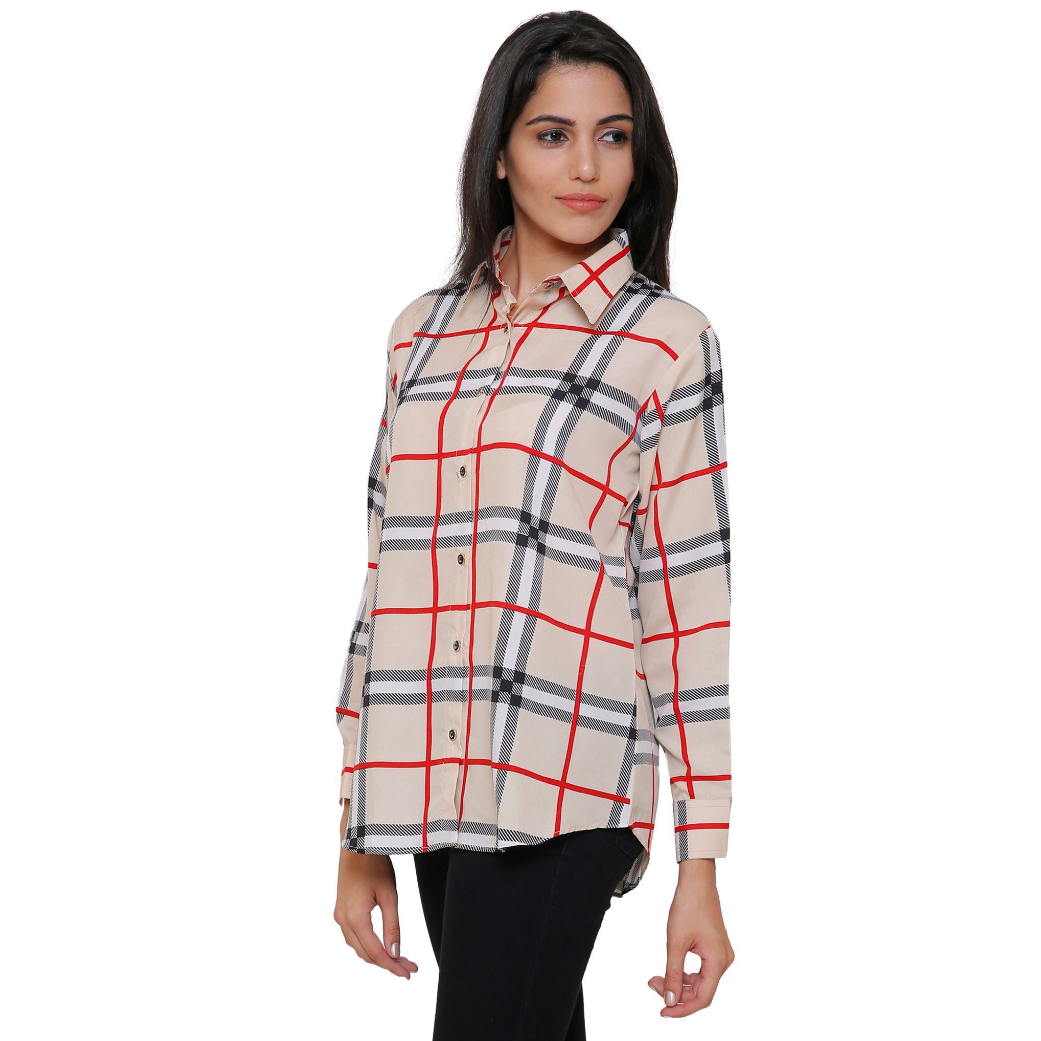 Beige and Red Checkered Shirt