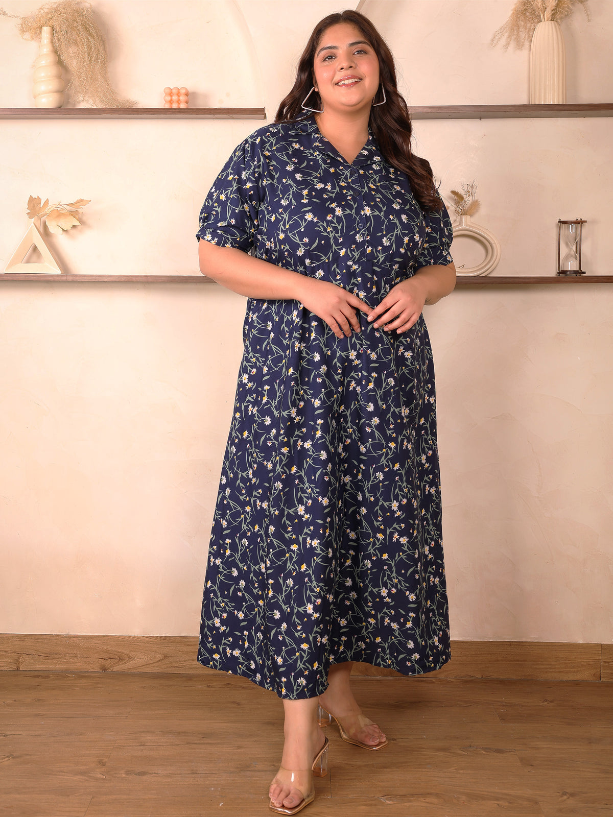 Blue Floral Fit And Flare Plus Size Maxi Dress