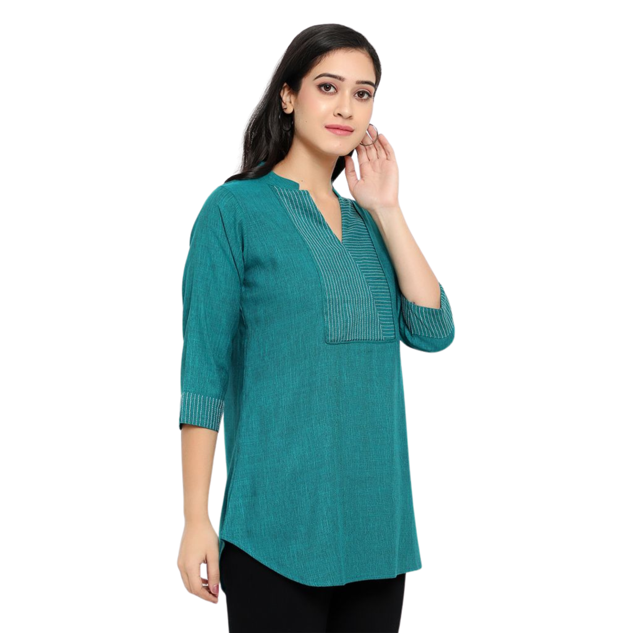 Turquoise Solid Embroidered Tunic