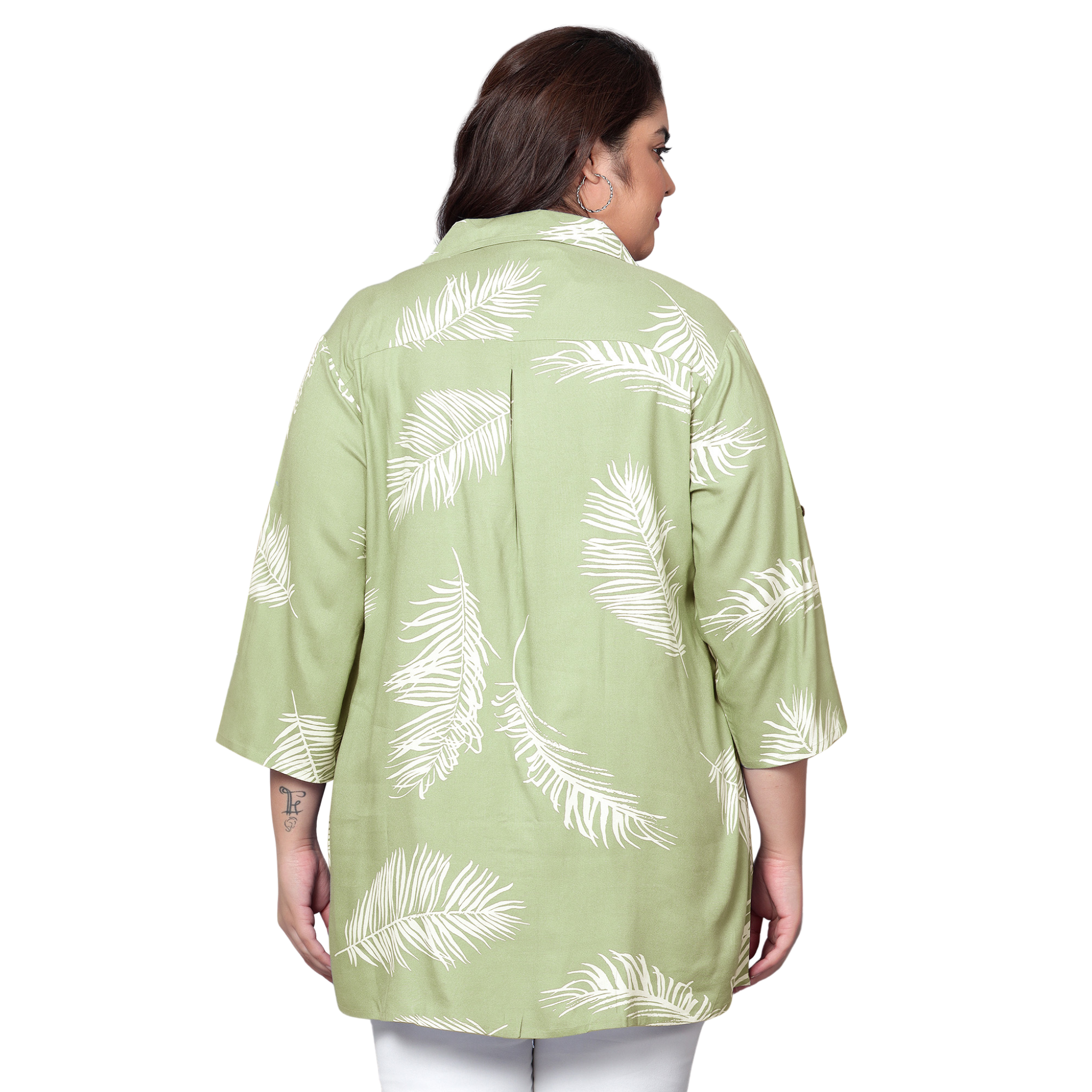Green Leaf Print Plus Size Shirt
