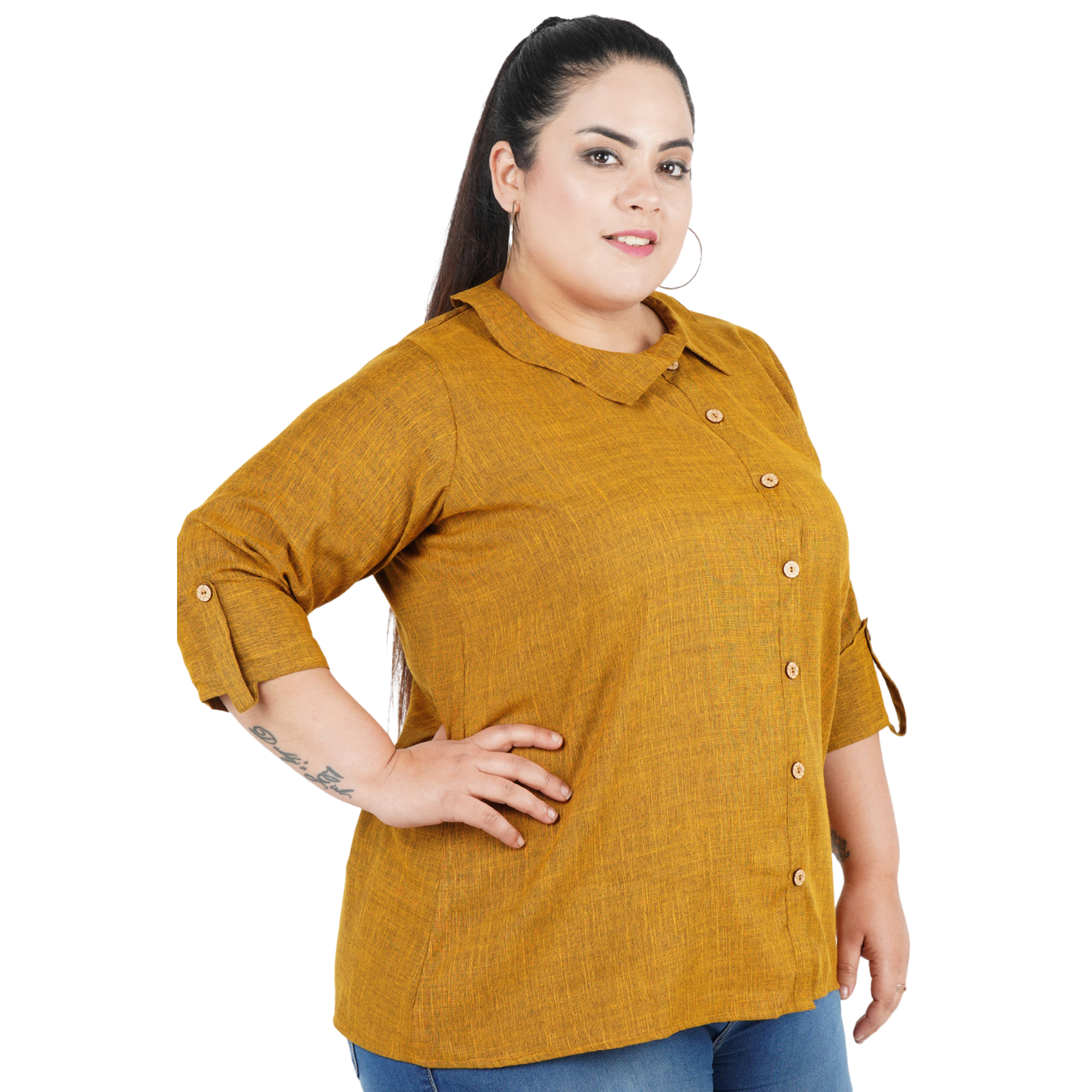 Mustard Solid Plus Size Tunic