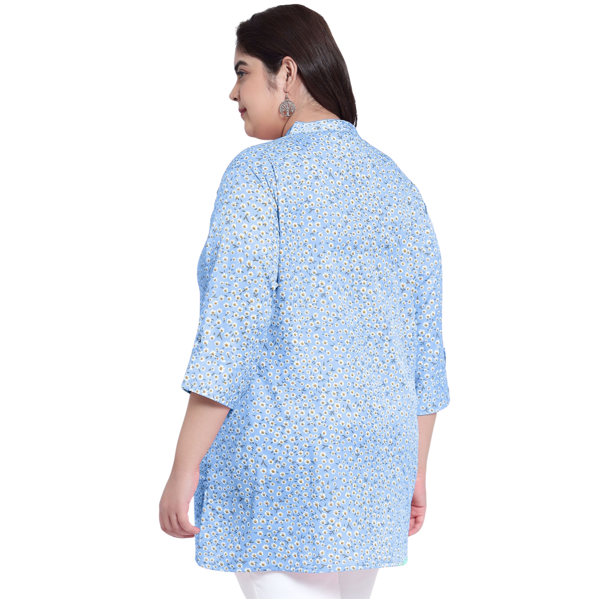 Blue Floral Print Plus Size Tunic