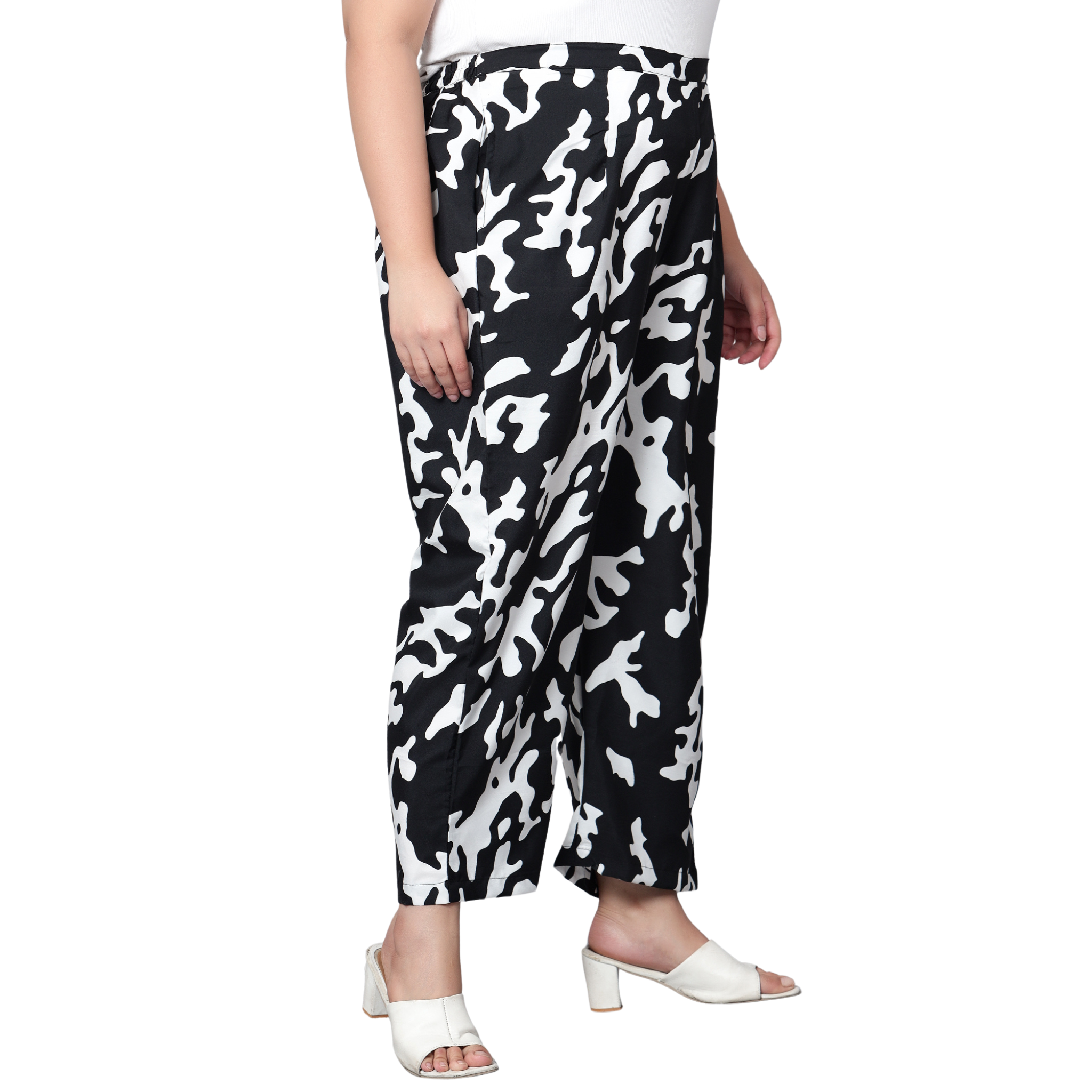 Black and White Abstract Plus Size Trousers