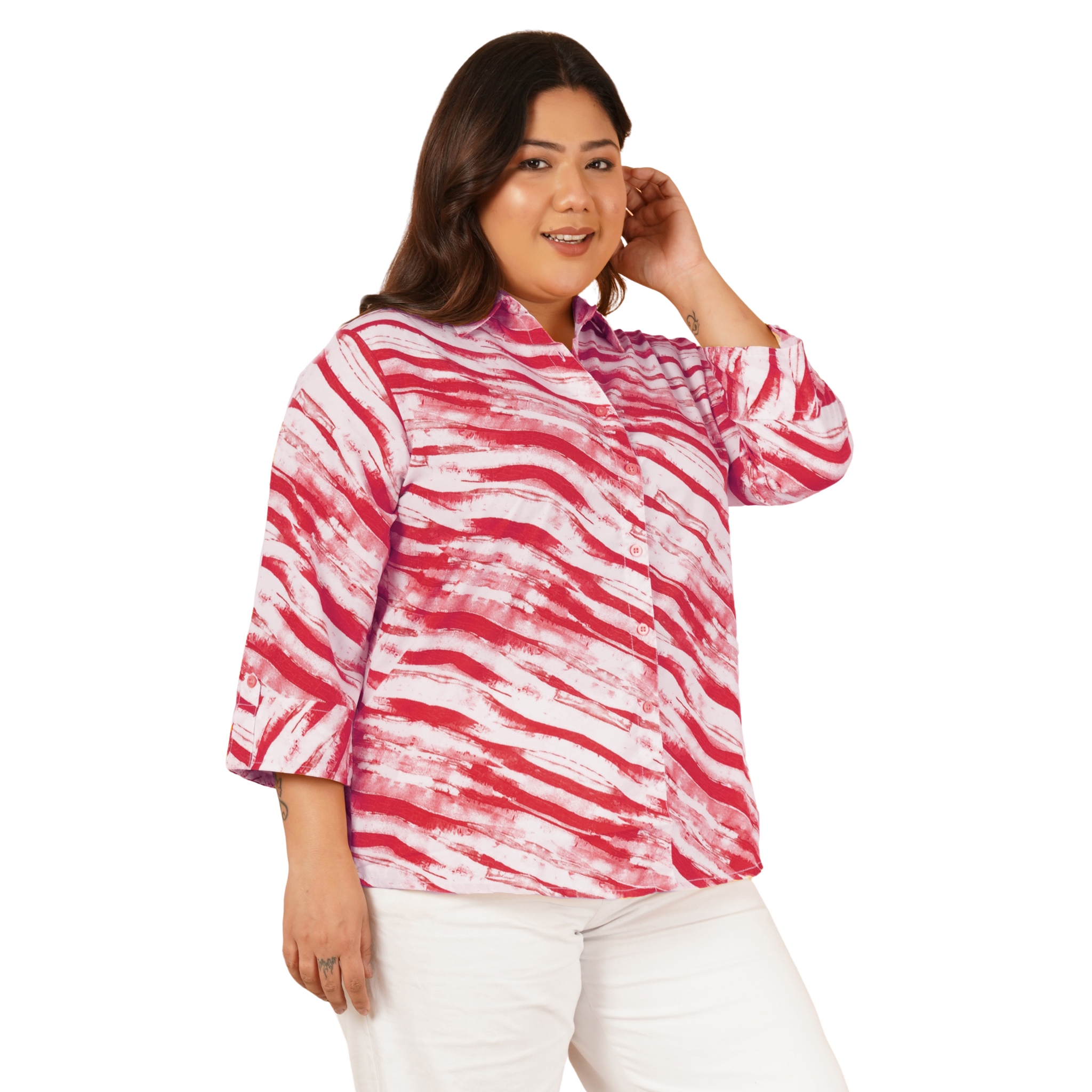 Red Leheriya Print Plus Size Shirt