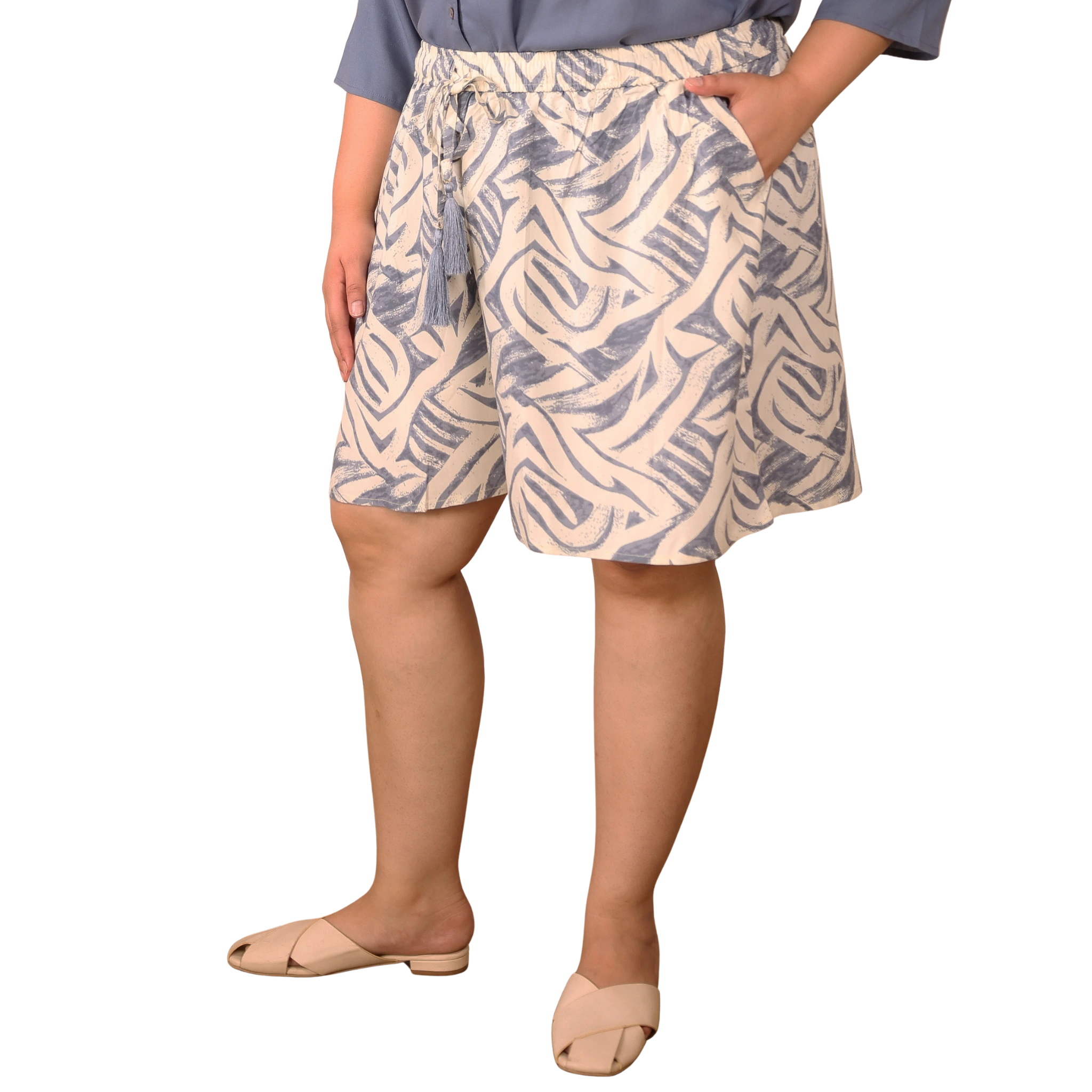 Blue Abstract Print Plus Size Shorts