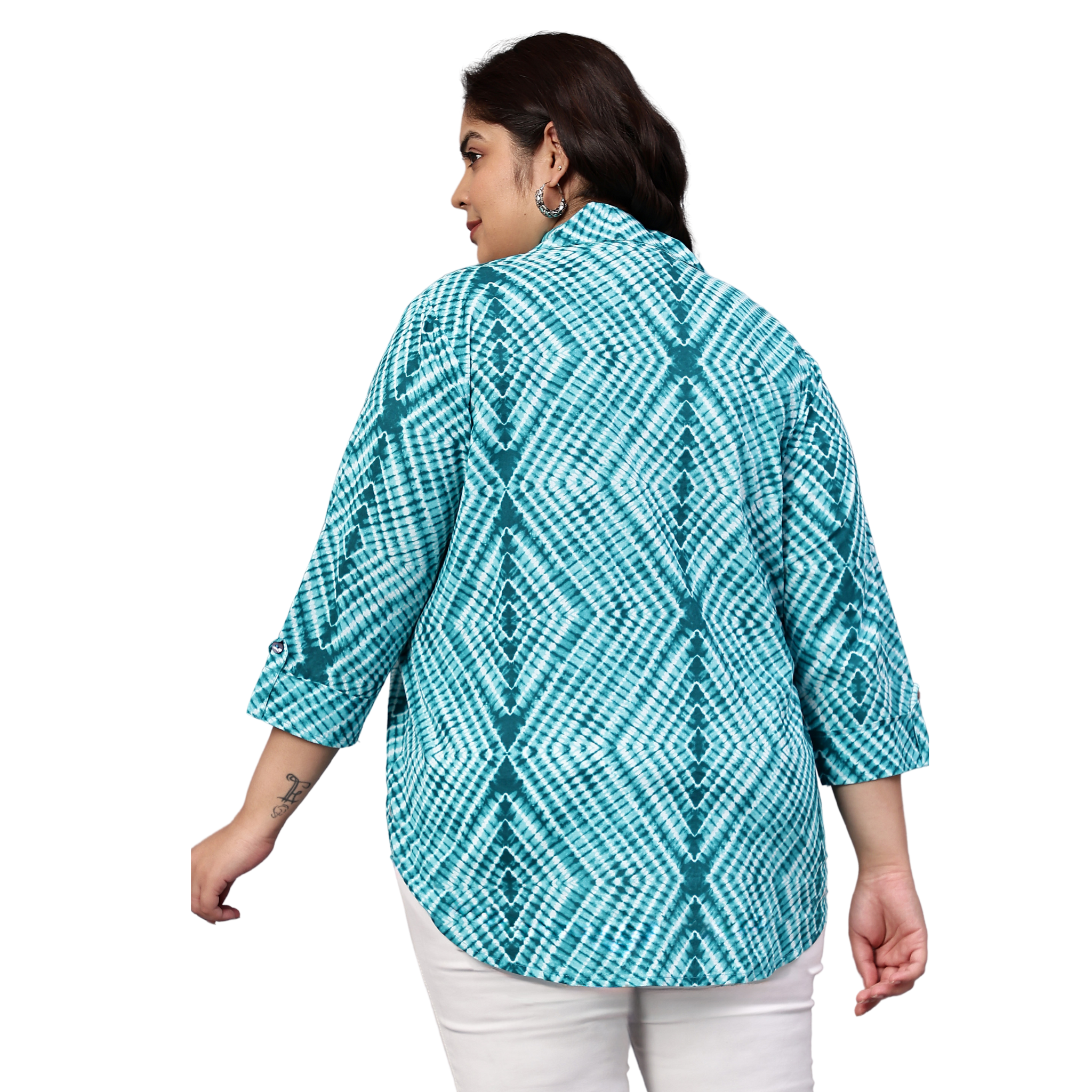 Green Stripe Print Plus Size Shirt