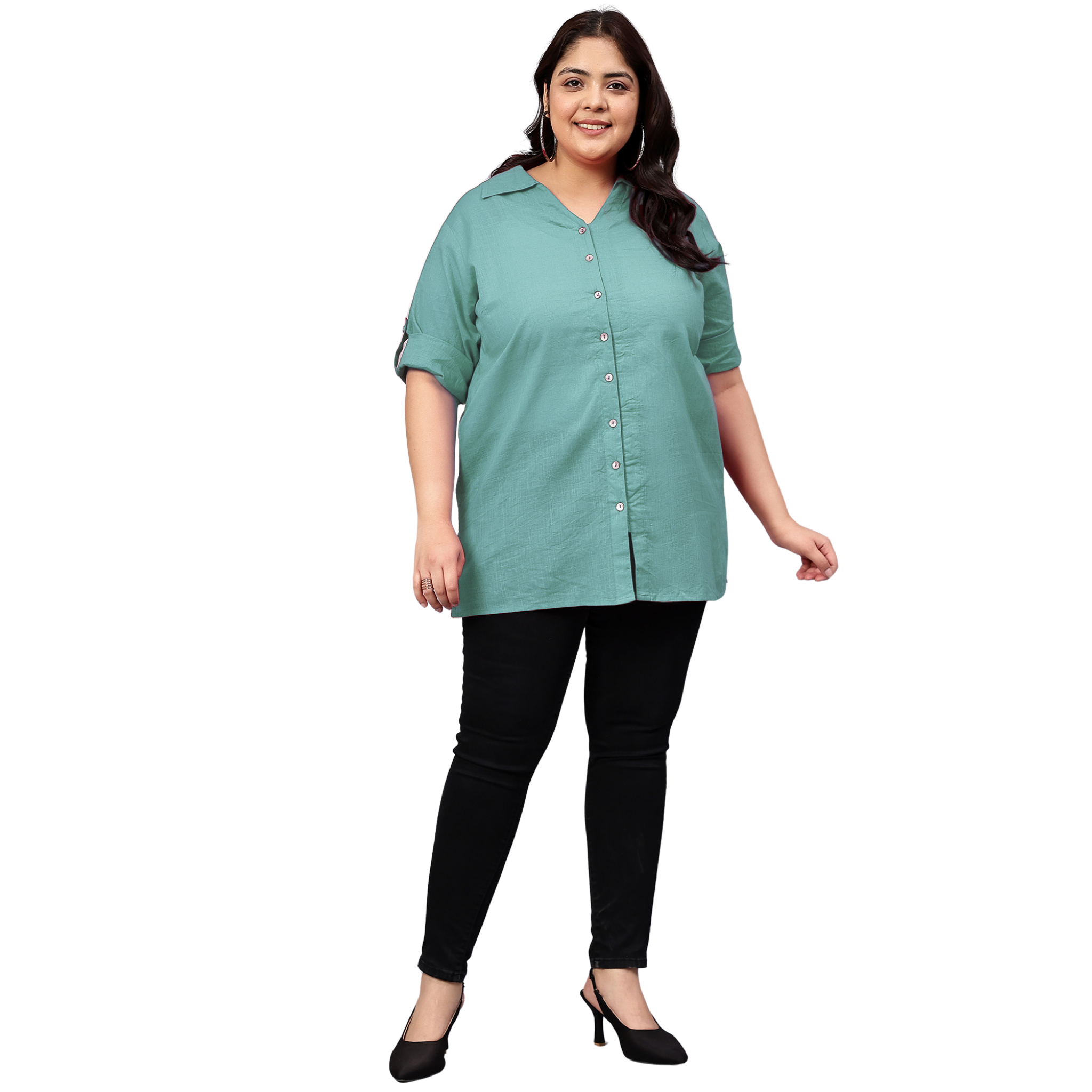 Blue Cotton Longline Plus Size Shirt
