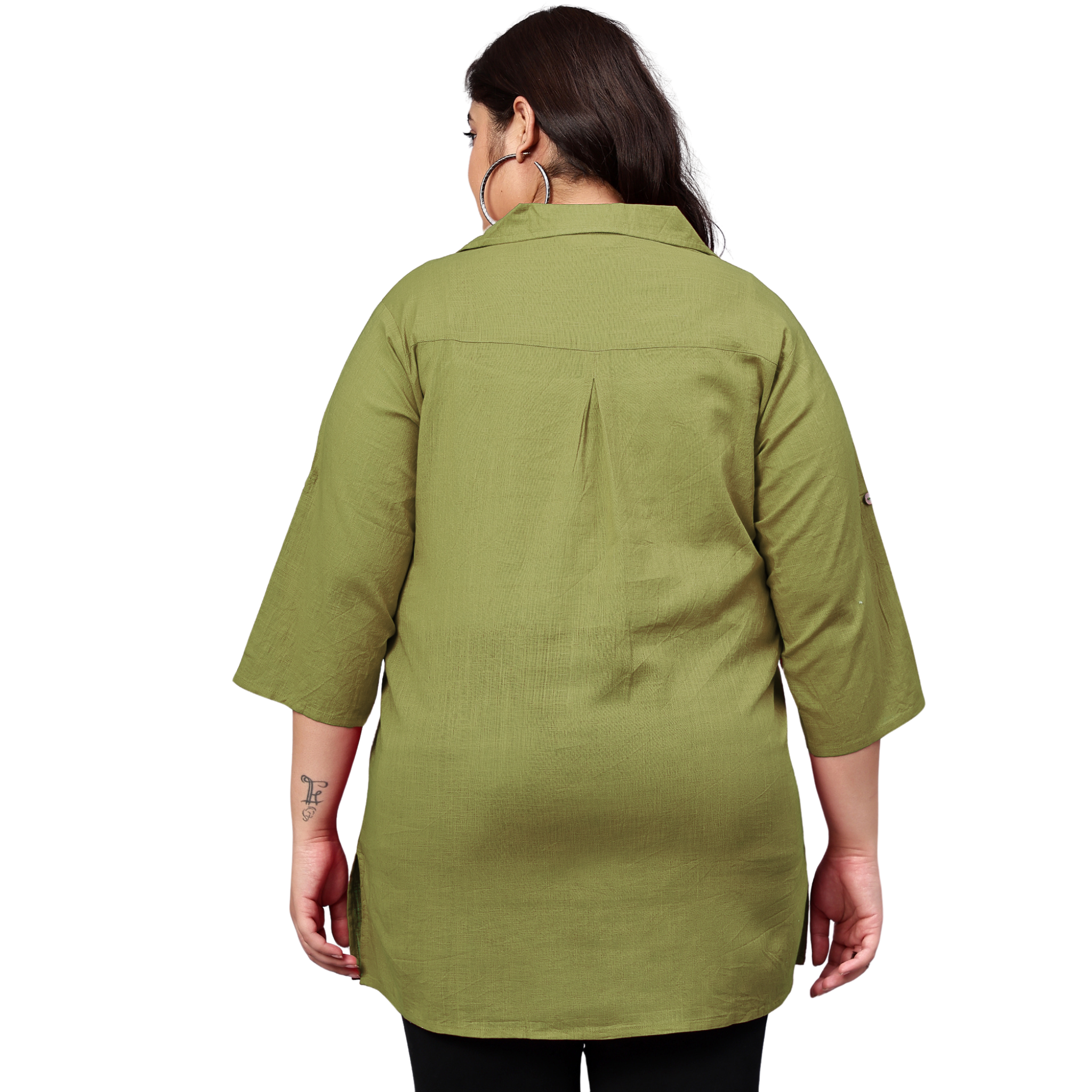 Green Cotton Longline Plus Size Shirt
