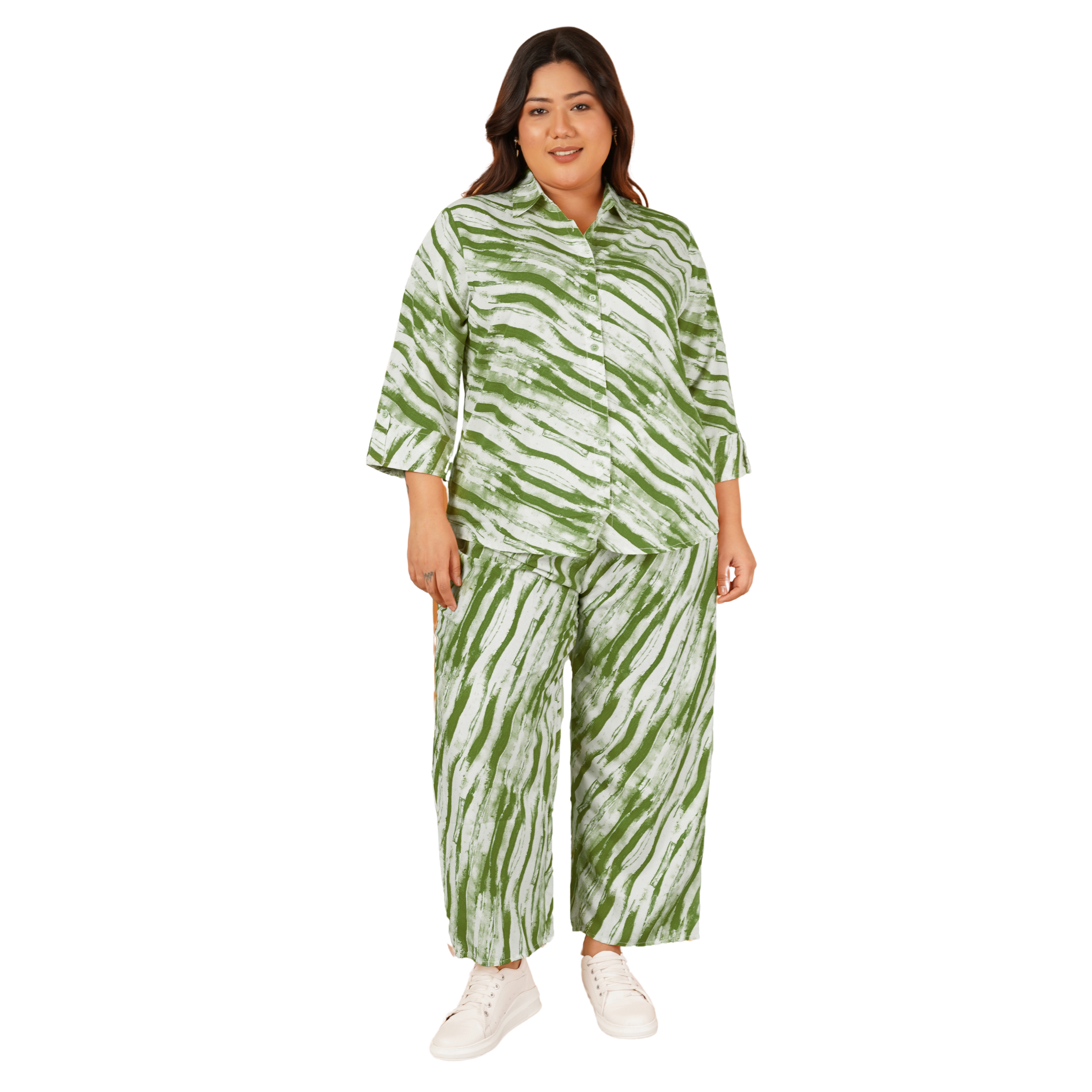 Green Leheriya Print Plus Size Co-Ord Set