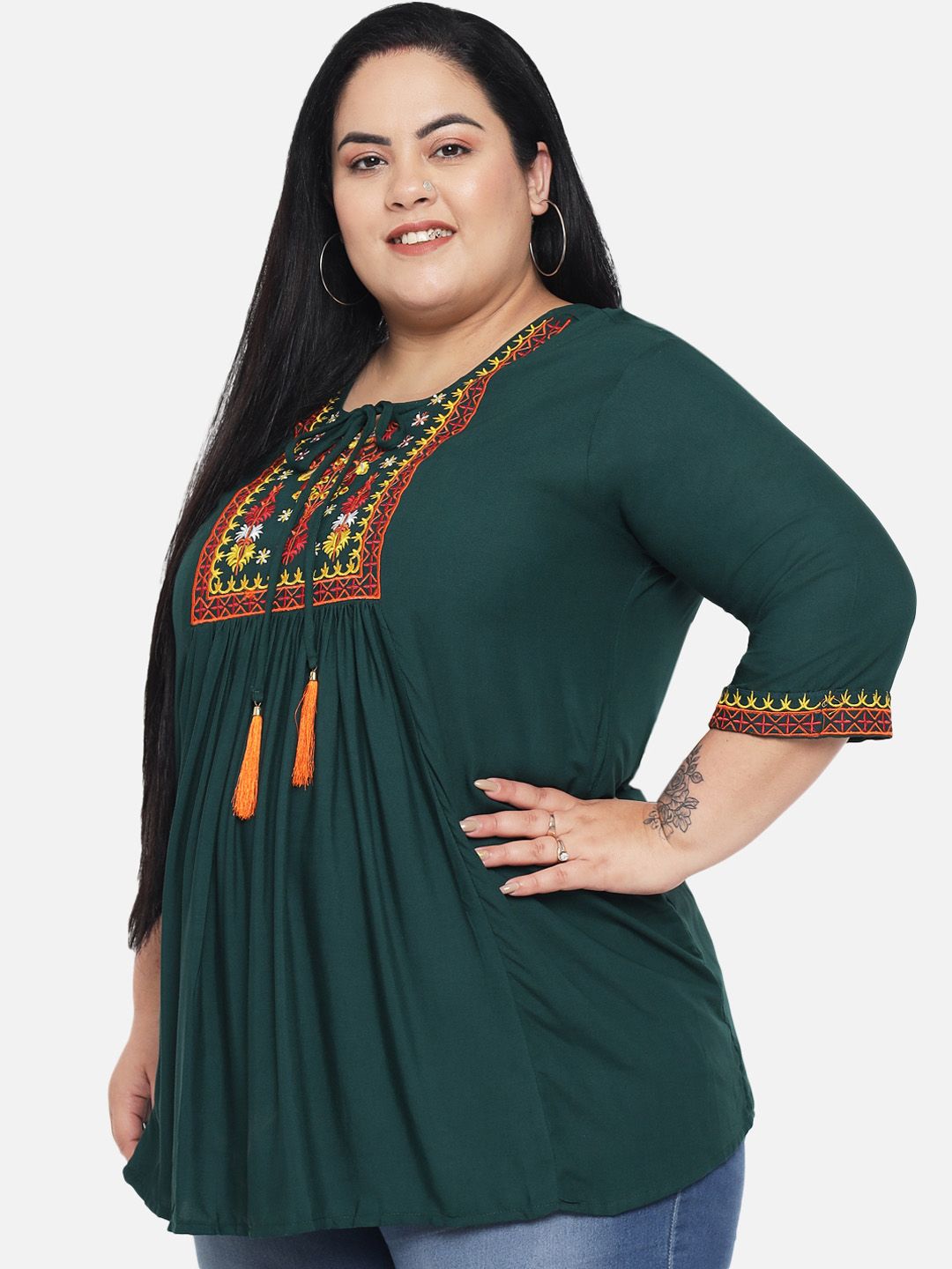Dark Green Embroidered Tunic — view 4