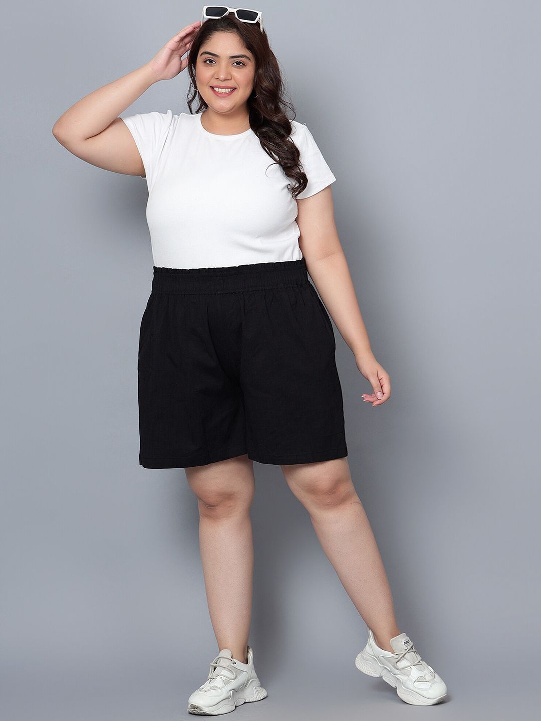 Black Cotton Plus Size Shorts — view 5