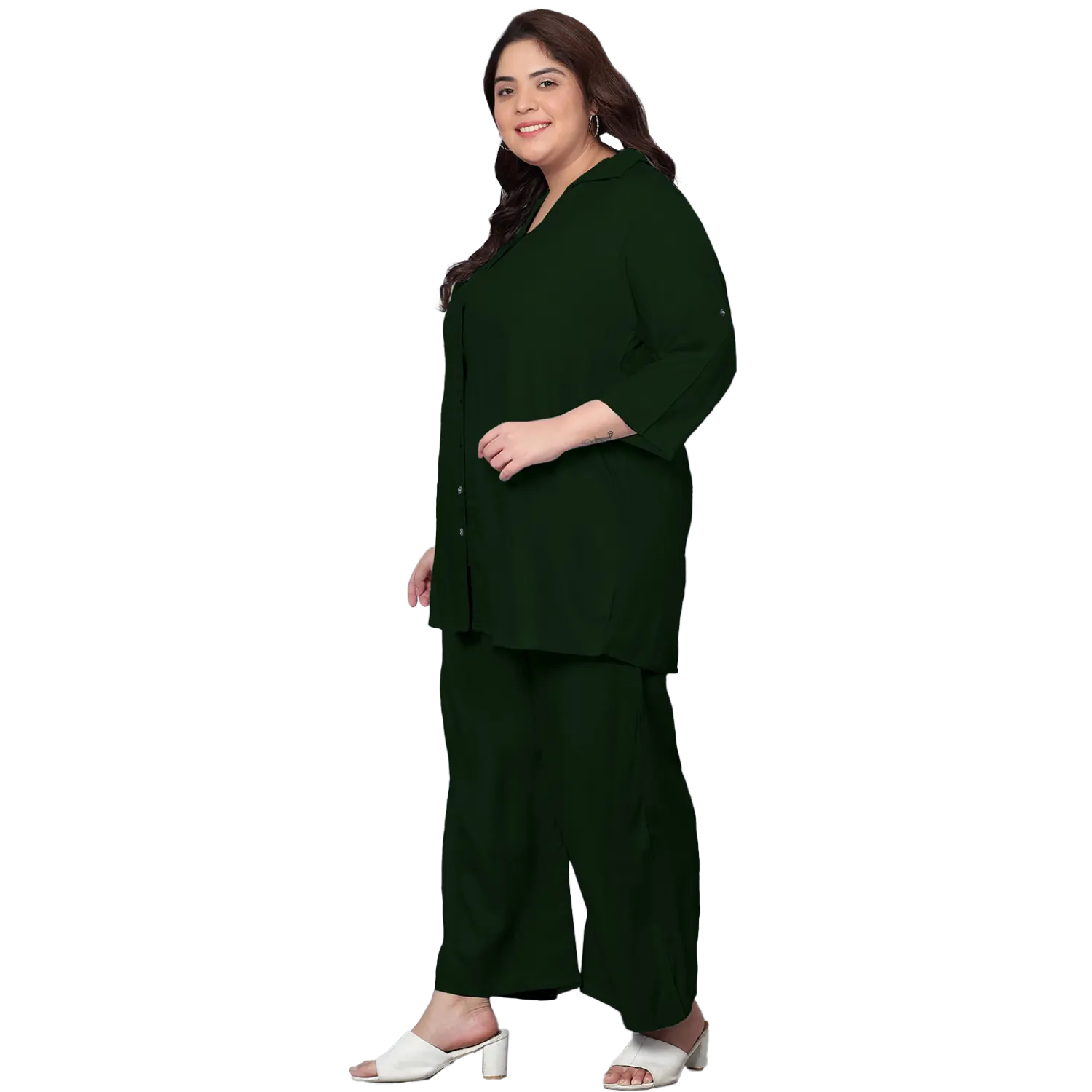 Dark Green Solid Plus Size Co-Ord Set