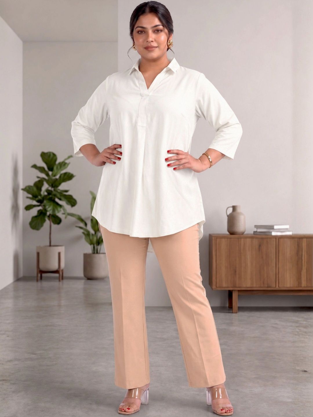 OffWhite Rayon Centrepleat Longline Tunic — view 4