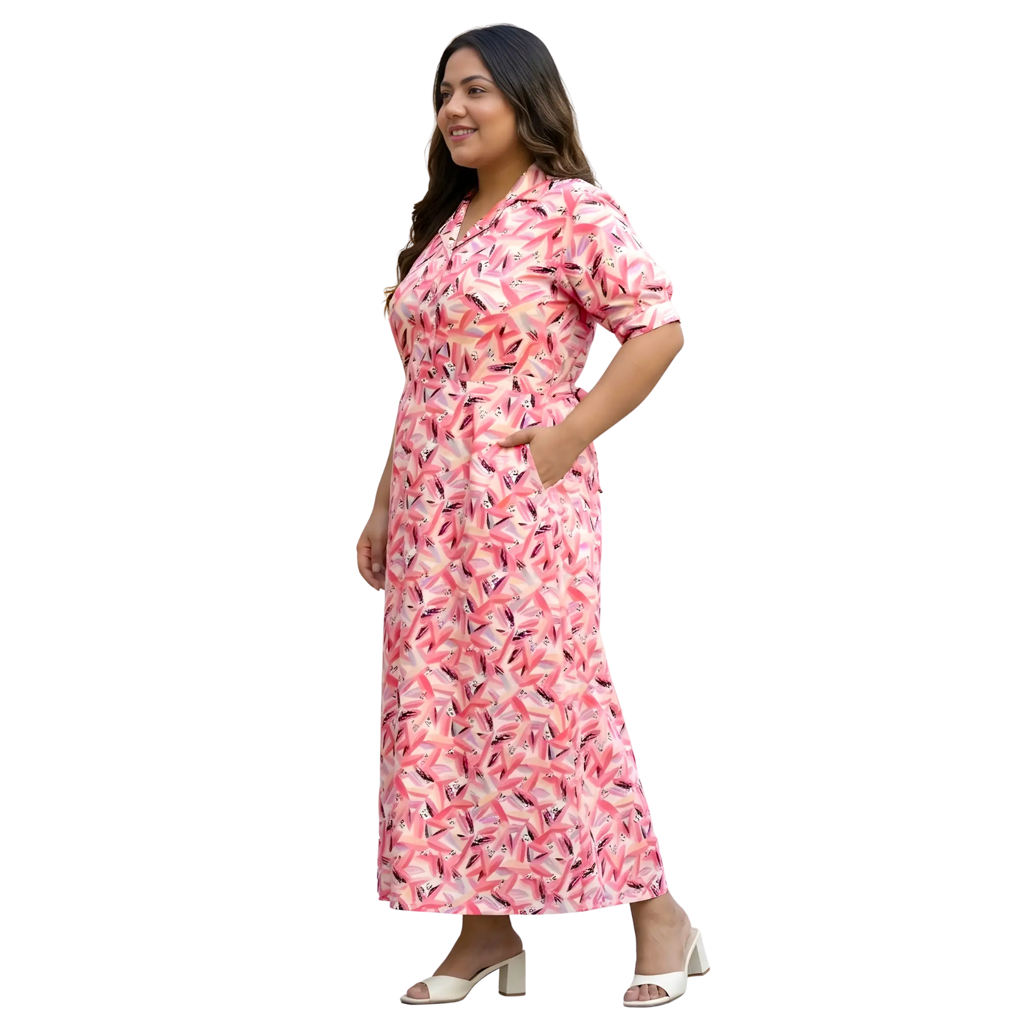 Pink Floral Print Plus Size Dress