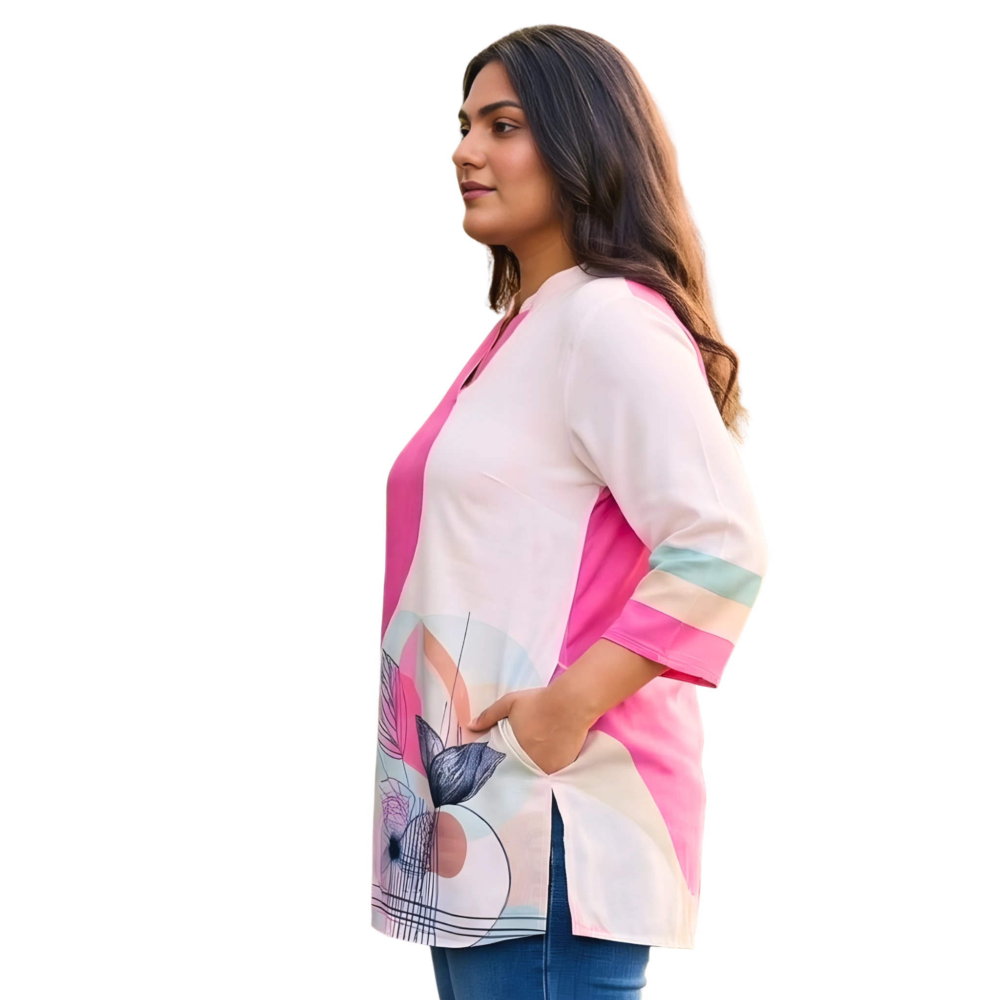 Pink and OffWhite Print Tunic