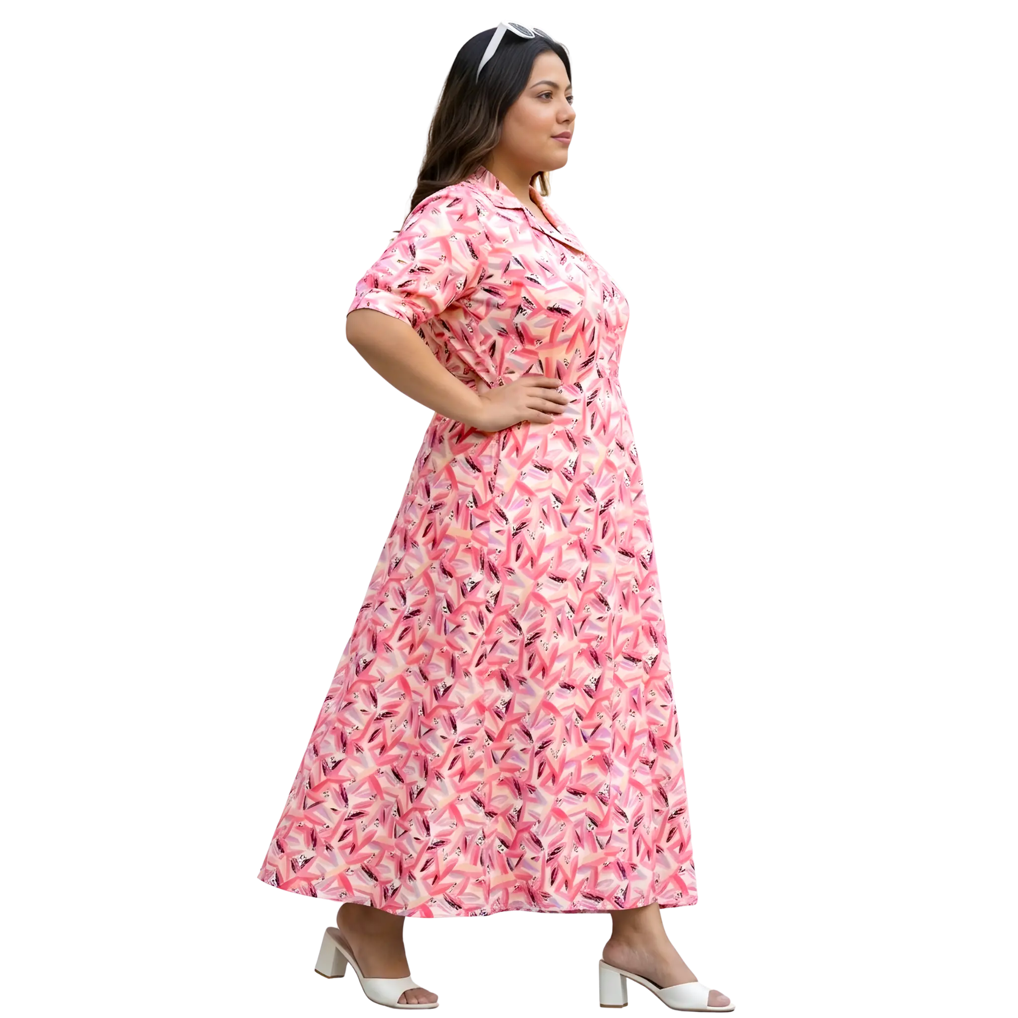 Pink Floral Print Plus Size Dress