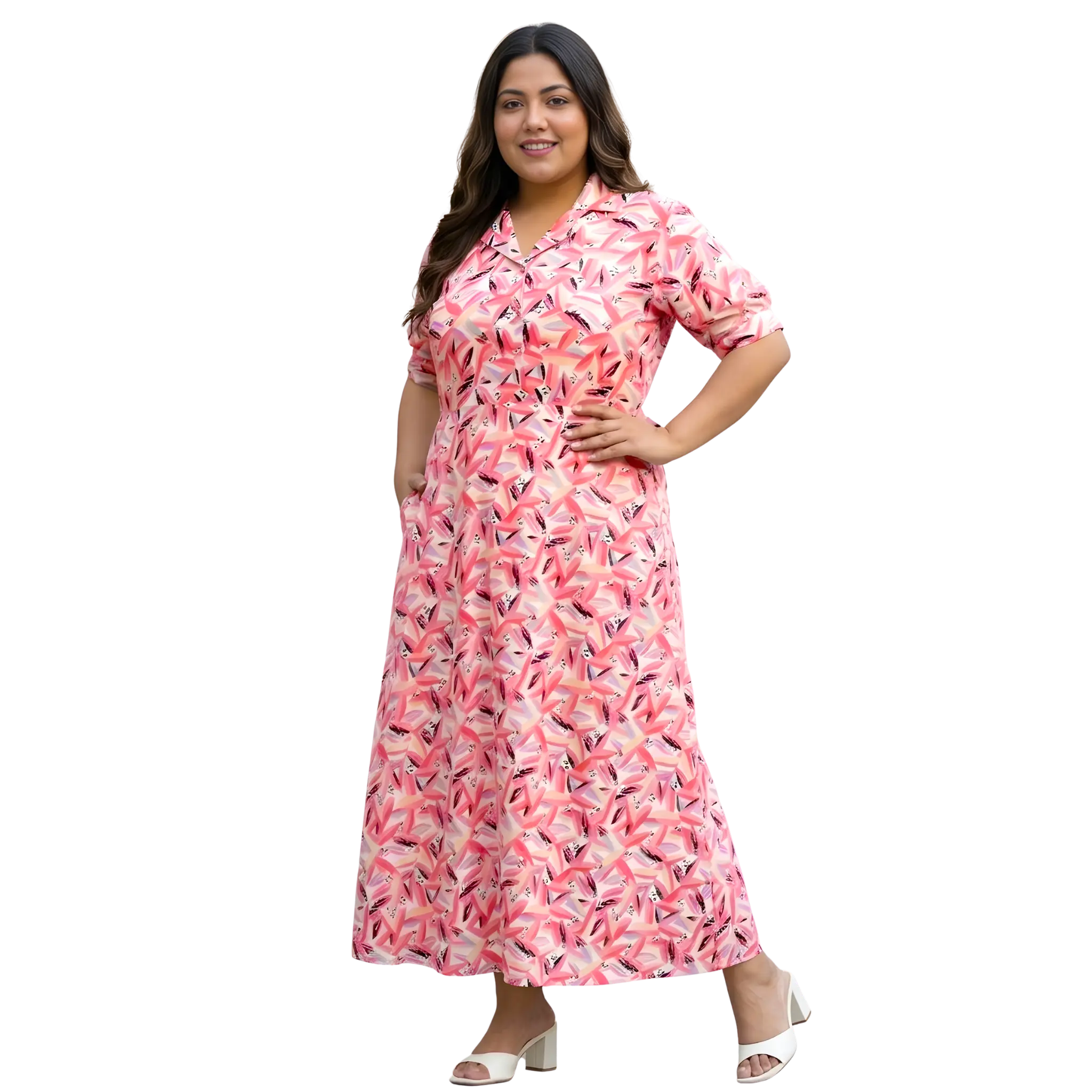 Pink Floral Print Plus Size Dress