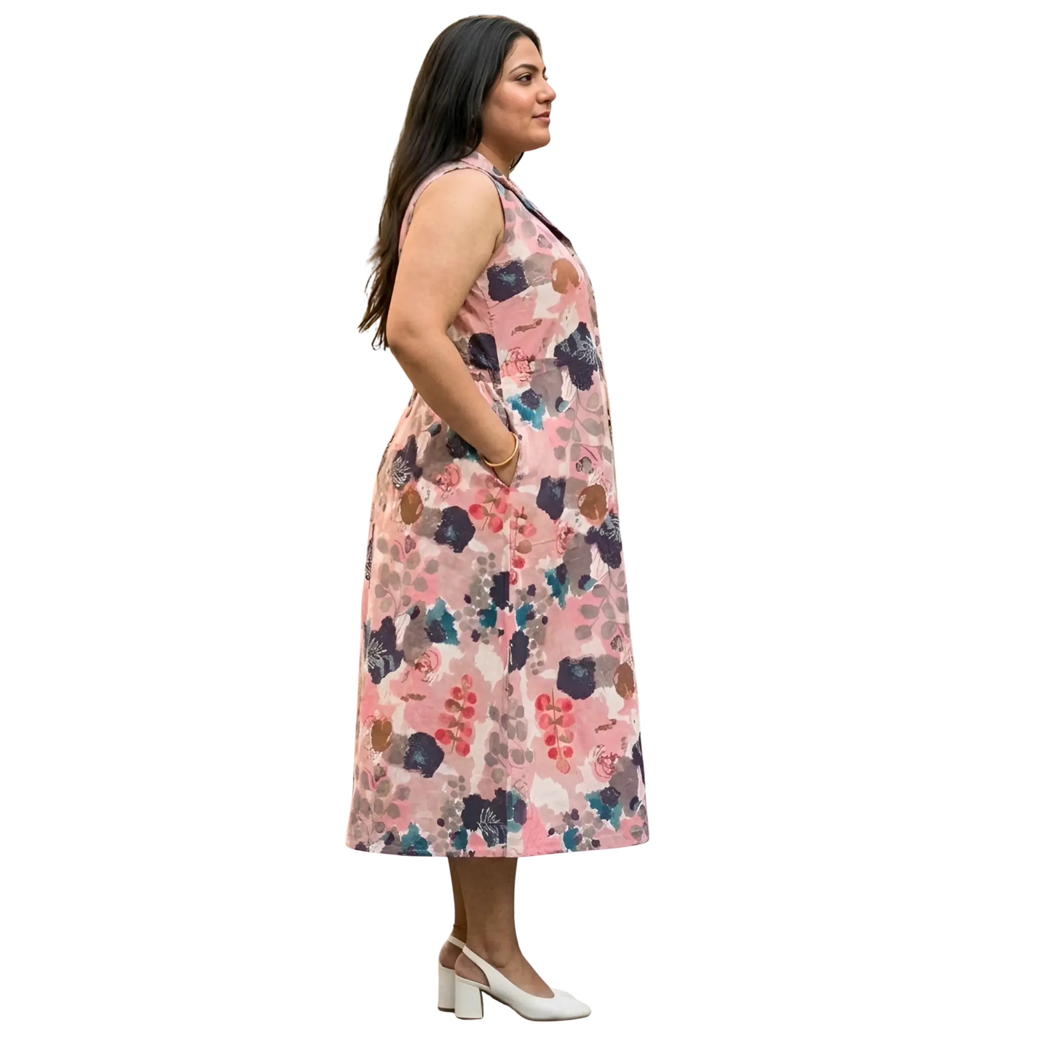 Pink Abstract Print Midi Dress