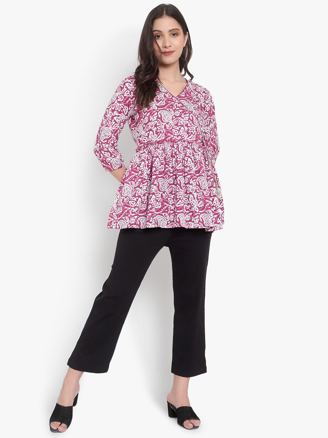 Pink Hand Block Print Plus Size Tunic — view 6