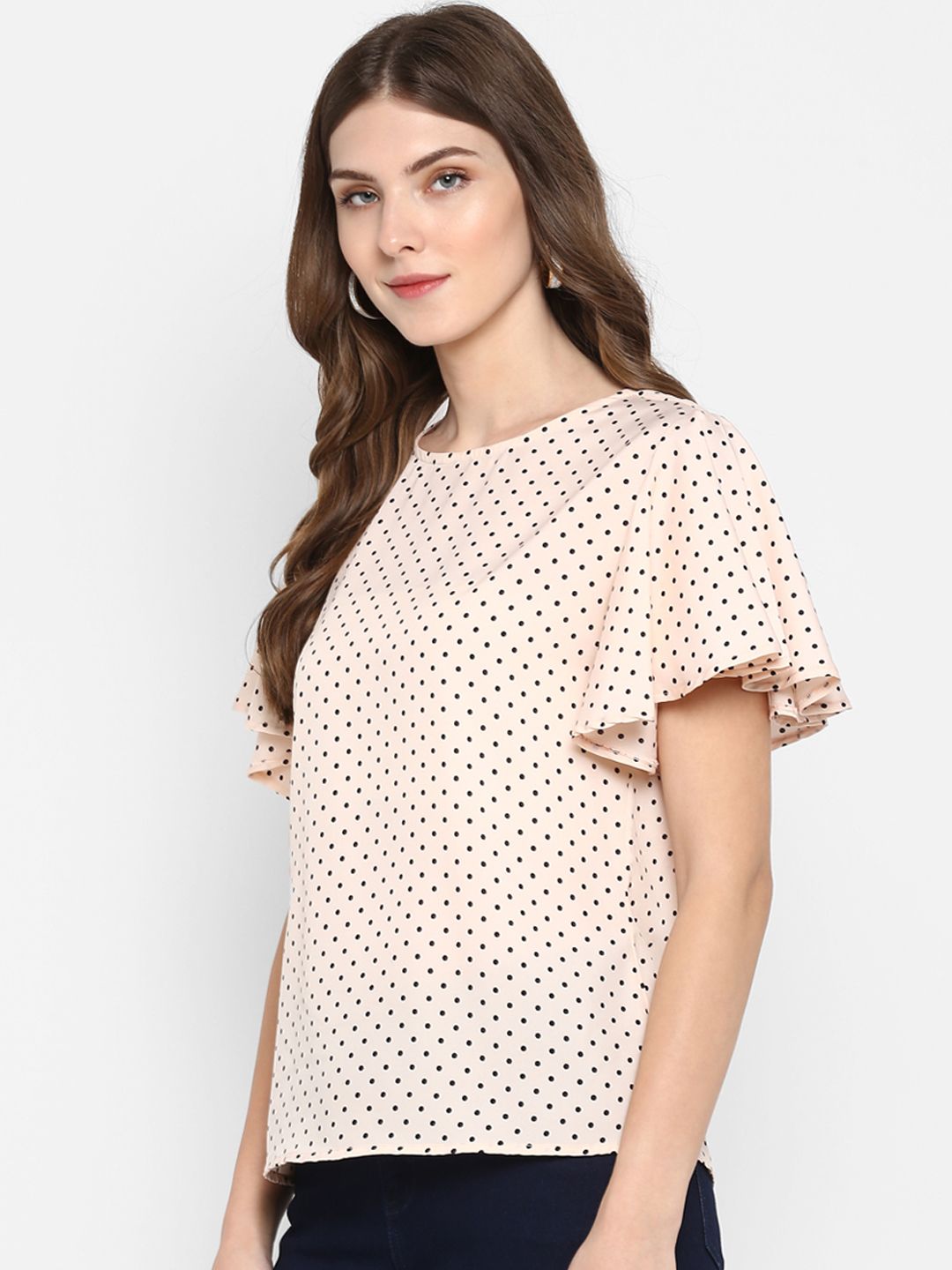 Peach Polka Dot Flutter Sleeve Top — view 9