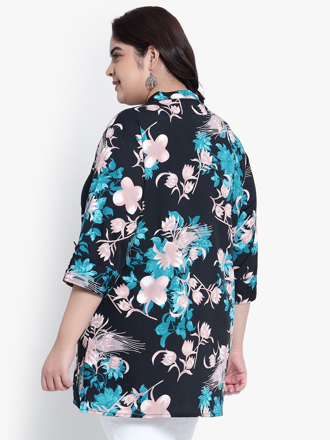 Green and Pink Floral Print Plus Size Tunic — view 5