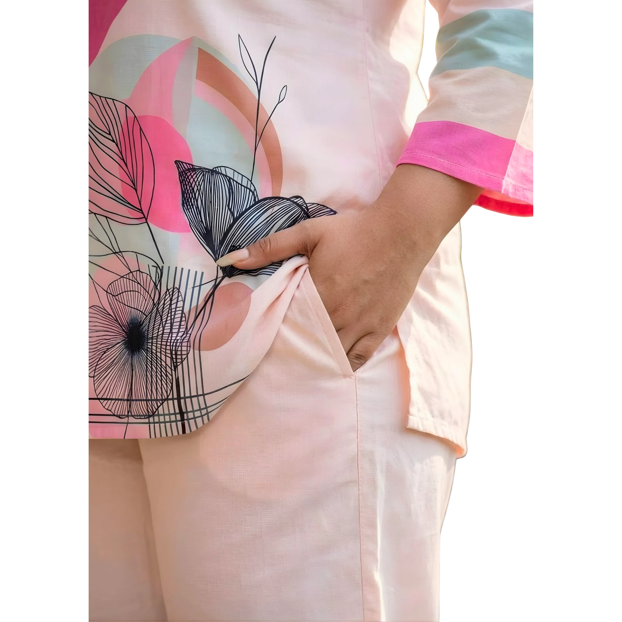 Pink and OffWhite Print Co Ord Set