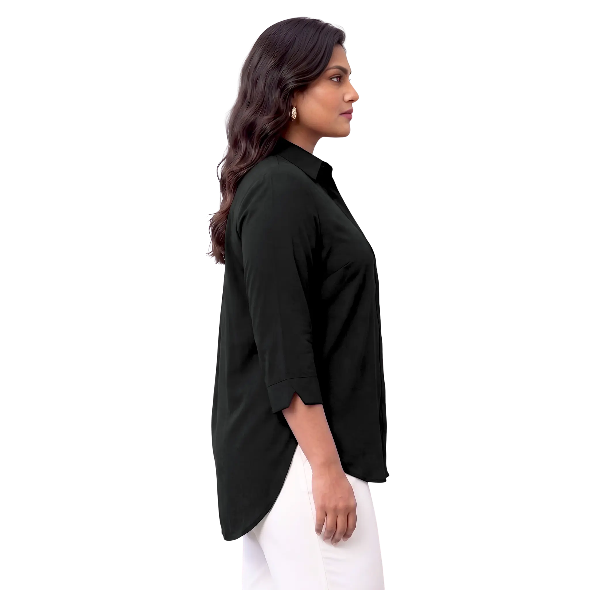 Black Rayon Concealed Plus Size Tunic