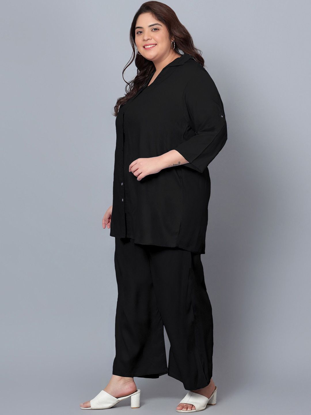 Black Solid Plus Size Co-Ord Set — view 4